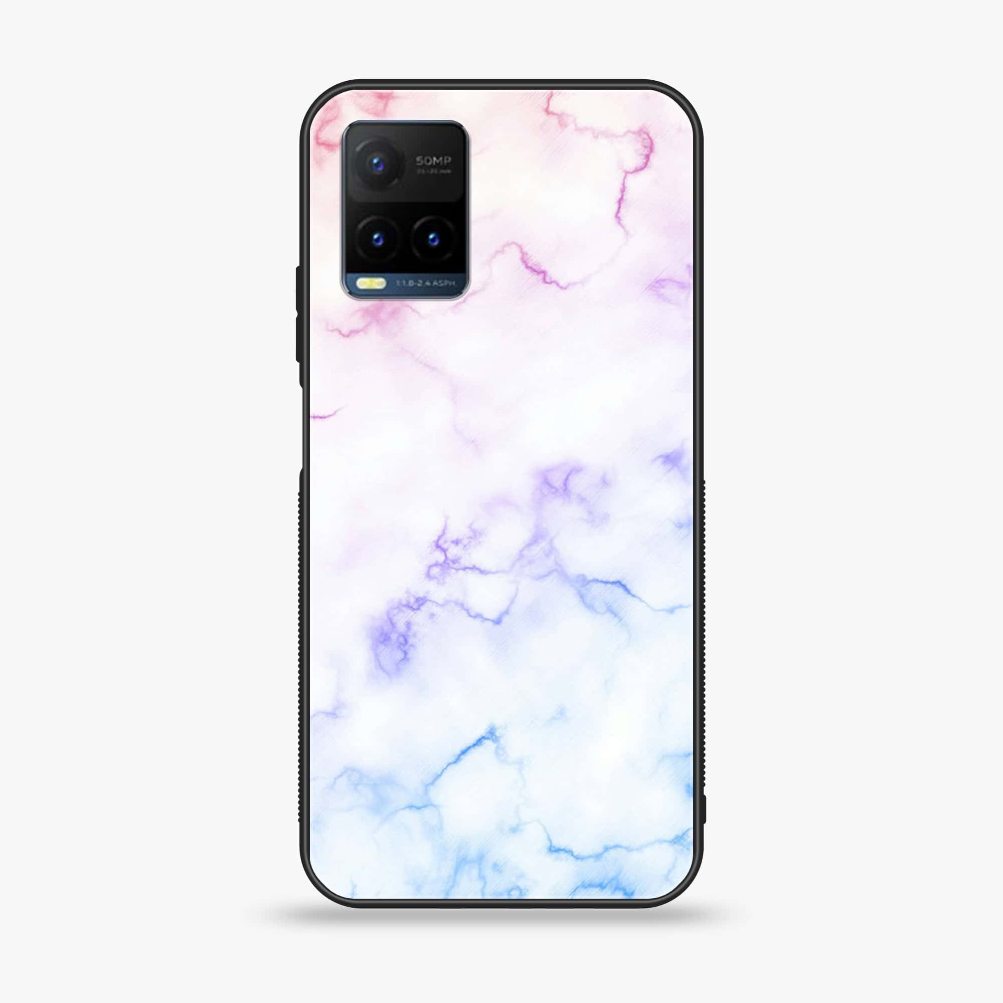 Vivo Y21s - White Marble Series - Premium Printed Glass soft Bumper shock Proof Case