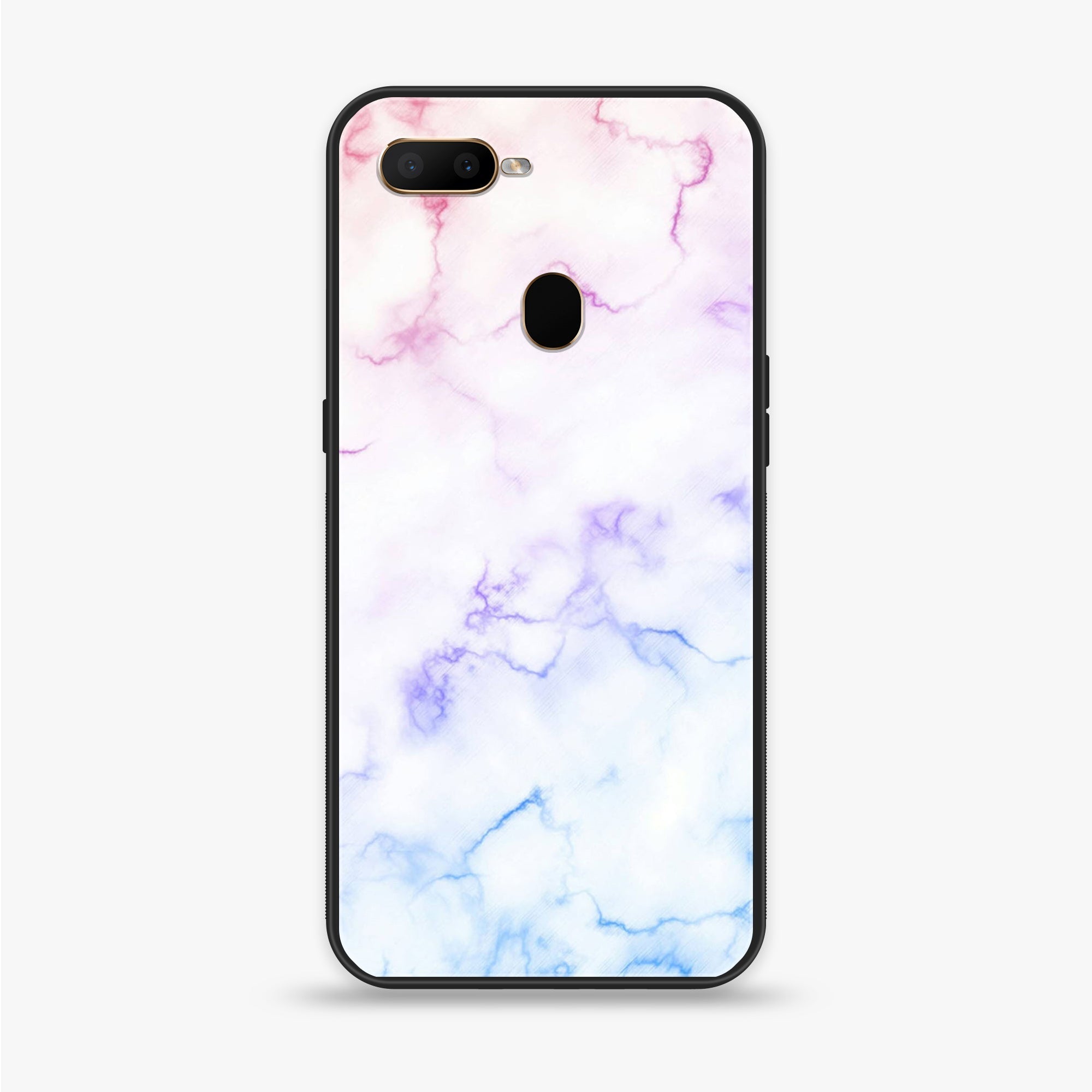 Oppo A7 - White Marble Series - Premium Printed Glass soft Bumper shock Proof Case
