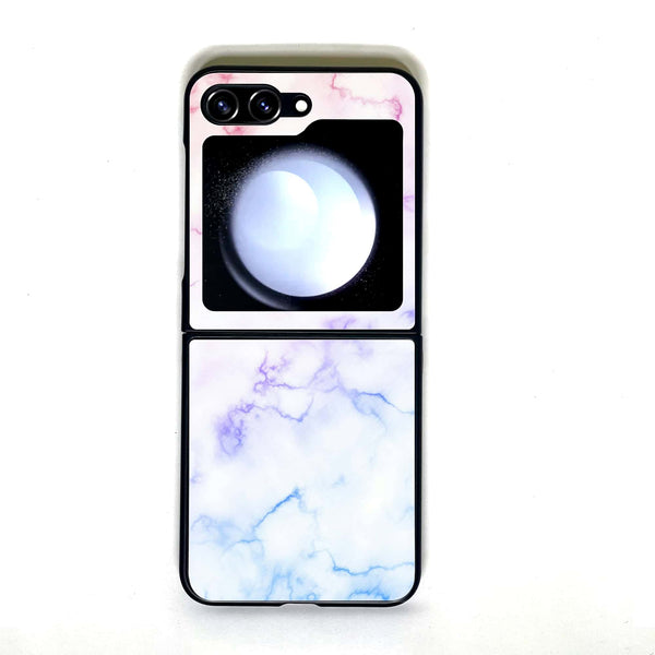 Galaxy Z Flip 5 - White Marble - Design 2 - Premium Printed Glass soft Bumper shock Proof Case