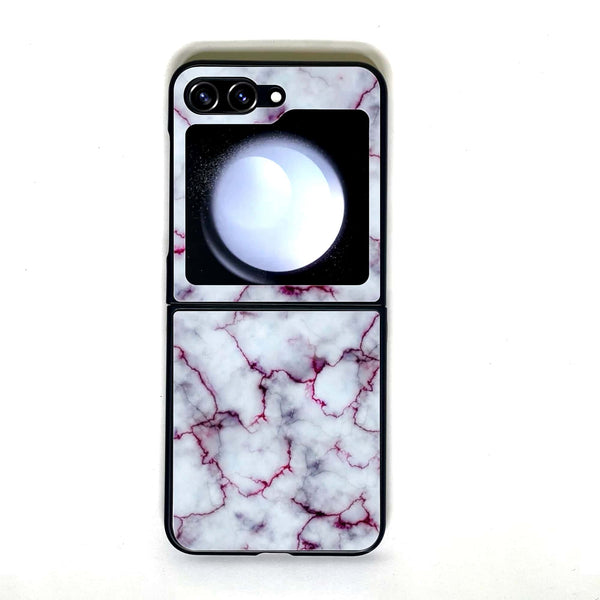 Galaxy Z Flip 5 - White Marble - Design 1 - Premium Printed Glass soft Bumper shock Proof Case