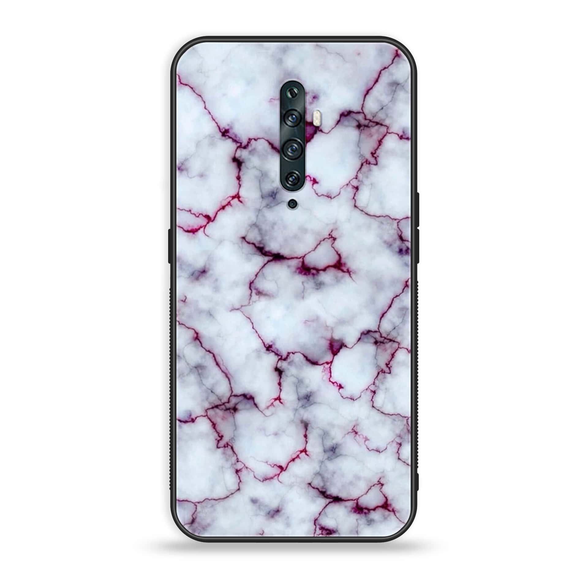 OPPO Reno 2f - White Marble Series - Premium Printed Glass soft Bumper shock Proof Case