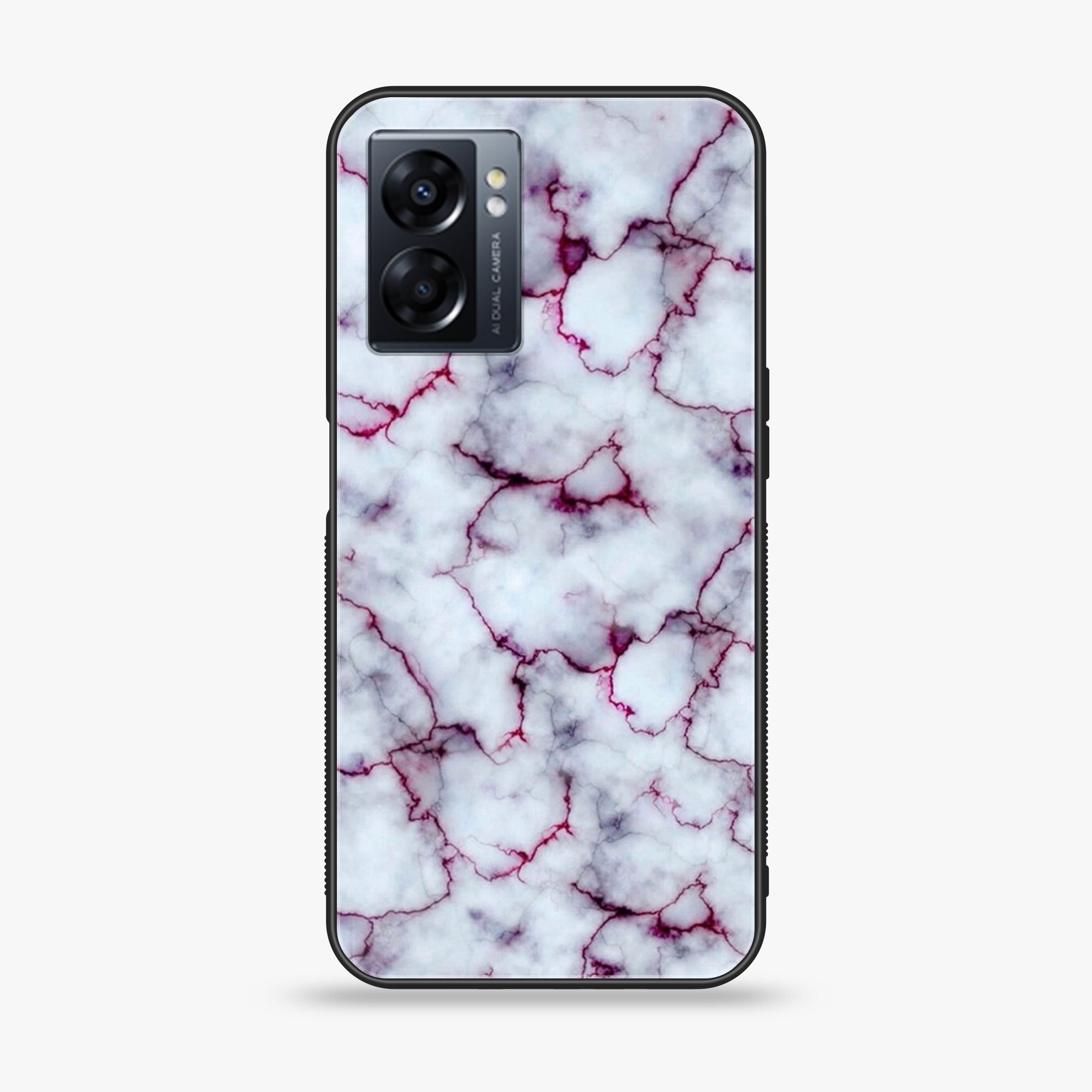 Oppo A77 4G - White Marble Series - Premium Metal Printed soft Bumper shock Proof Case