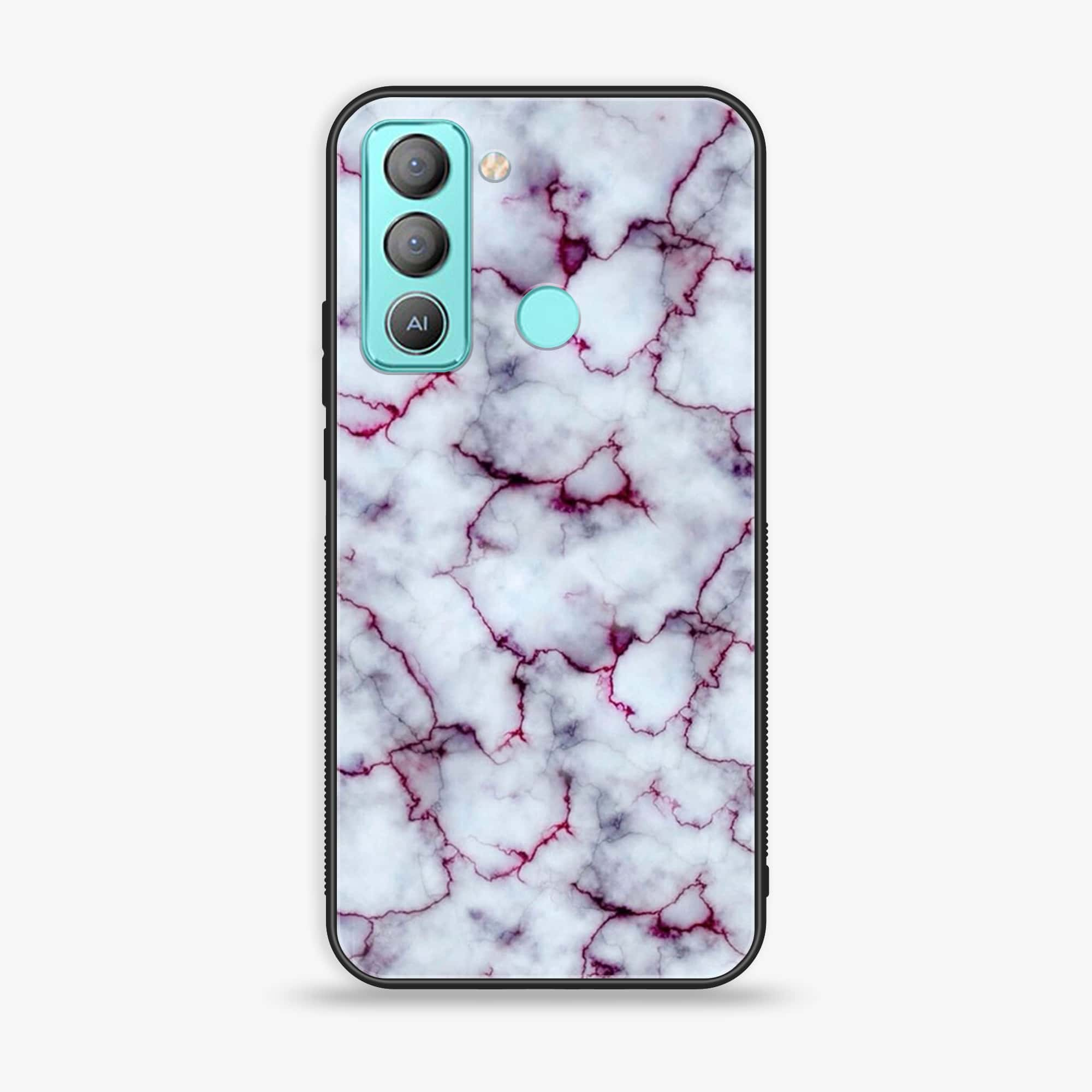 Tecno POP 5 LTE White Marble Series Premium Printed Glass soft Bumper shock Proof Case