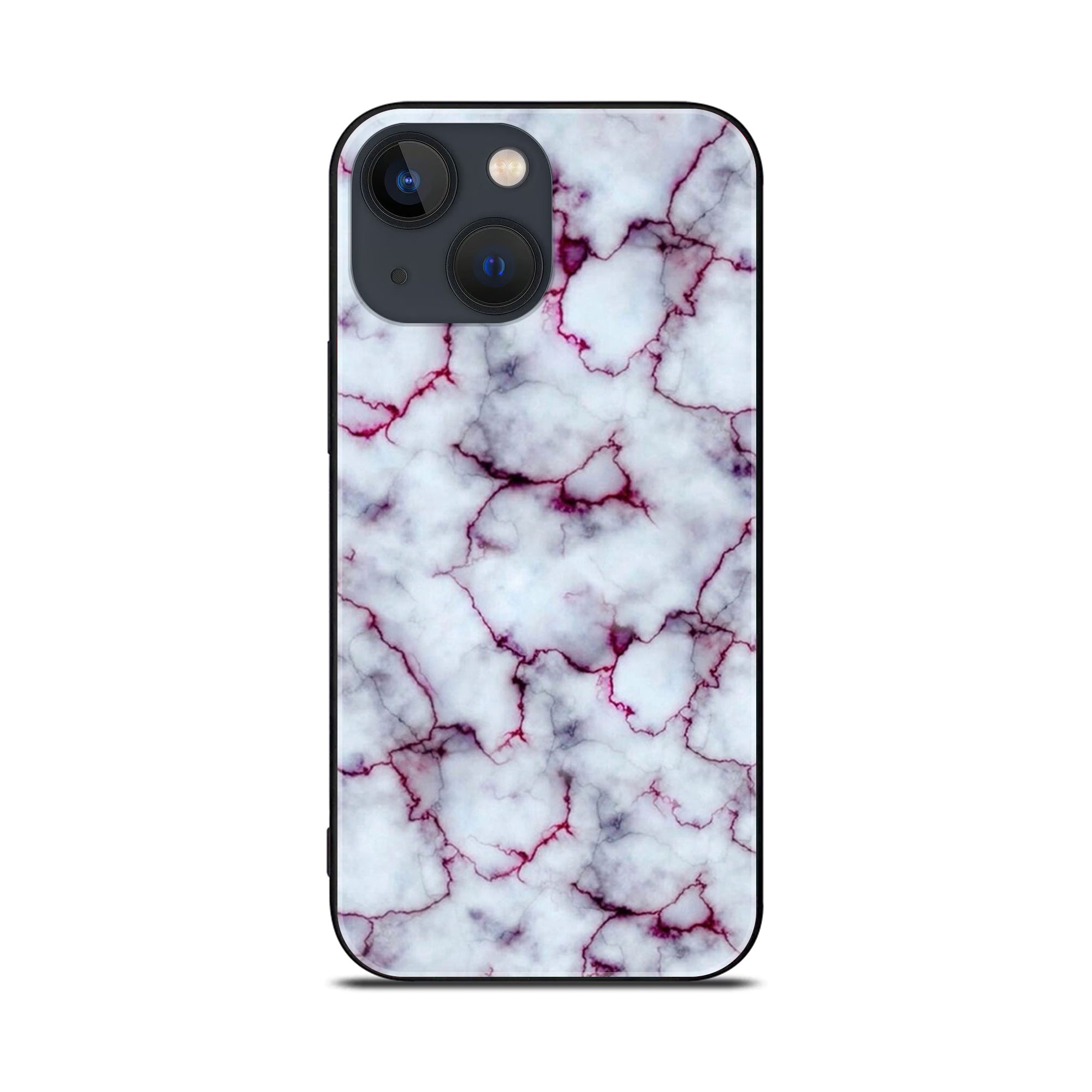 iPhone 14 Plus - White  Marble Series - Premium Printed Glass soft Bumper shock Proof Case