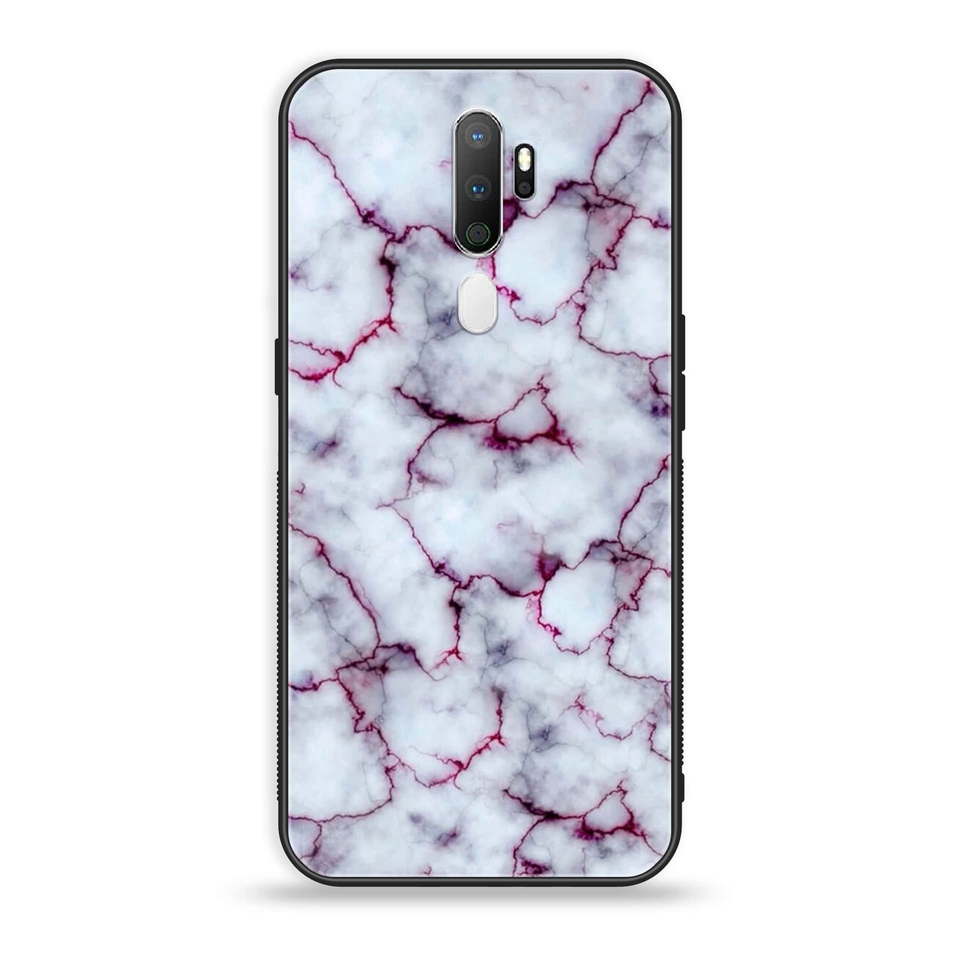 Oppo A9 2020 White Marble Series Premium Printed Glass soft Bumper shock Proof Case