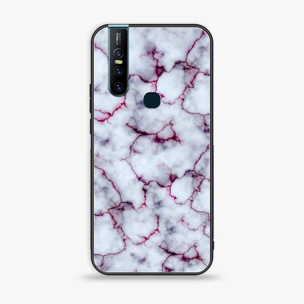 Vivo V15 - White Marble Series - Premium Printed Glass soft Bumper shock Proof Case