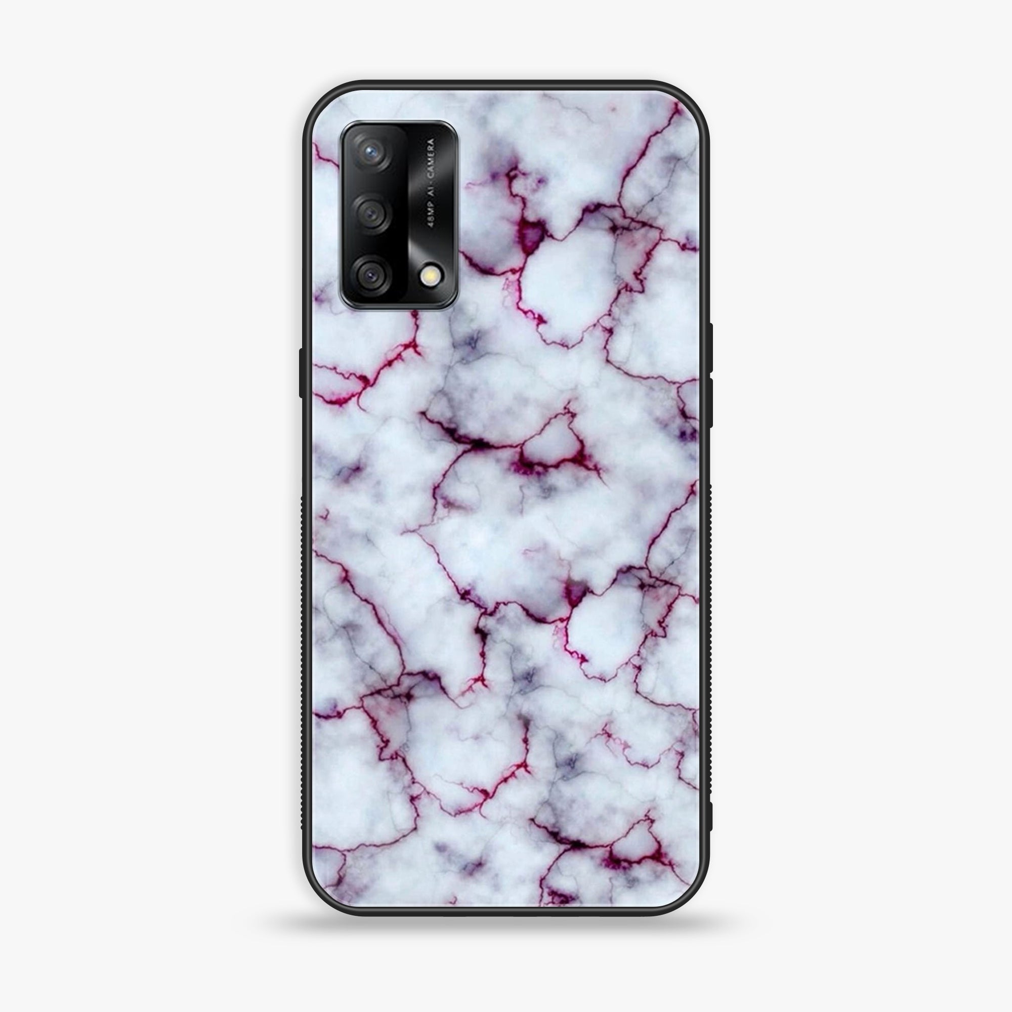 Oppo F19s  - White Marble Series - Premium Metal Printed soft Bumper shock Proof Case