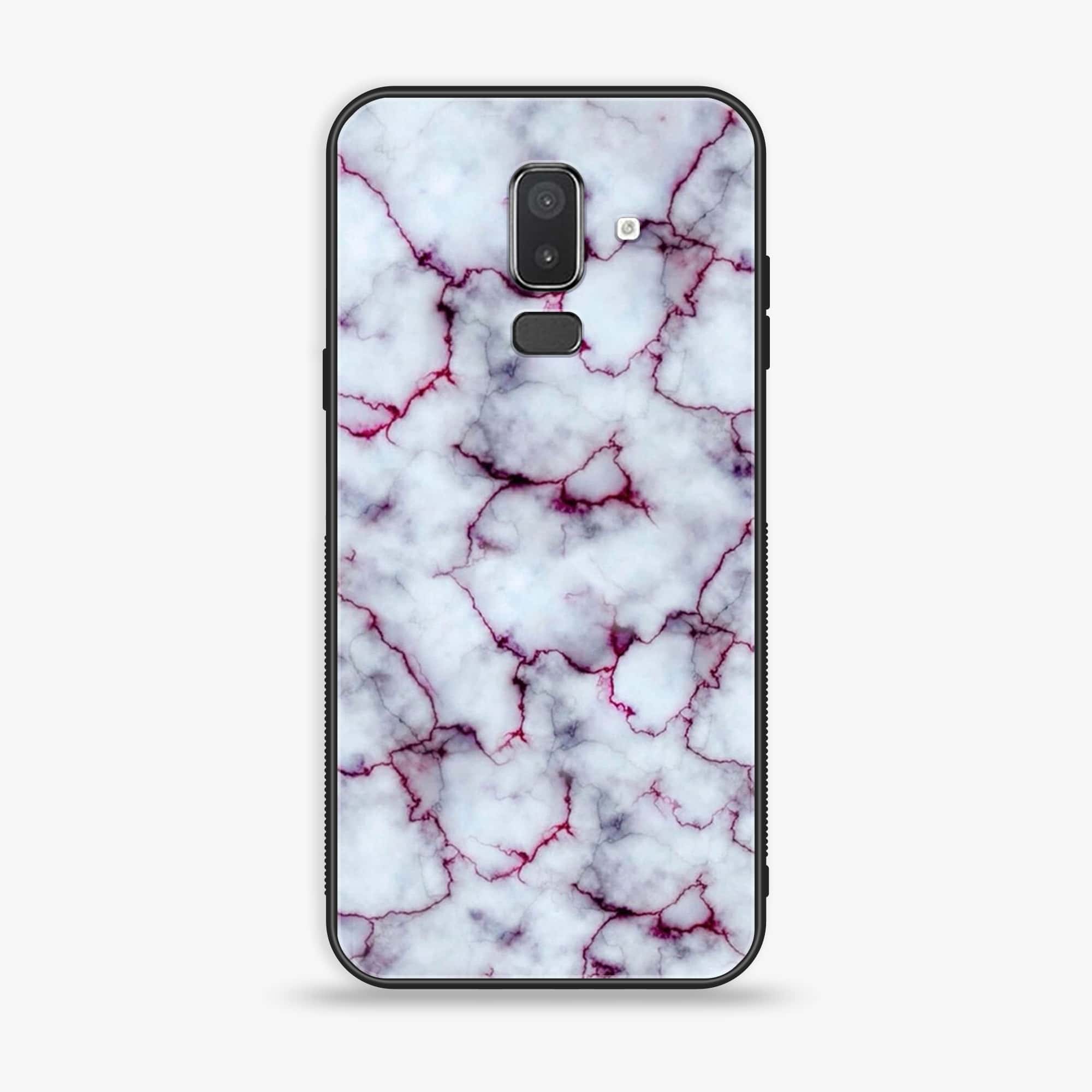 Samsung Galaxy J8 2018 - White Marble Series - Premium Printed Glass soft Bumper shock Proof Case