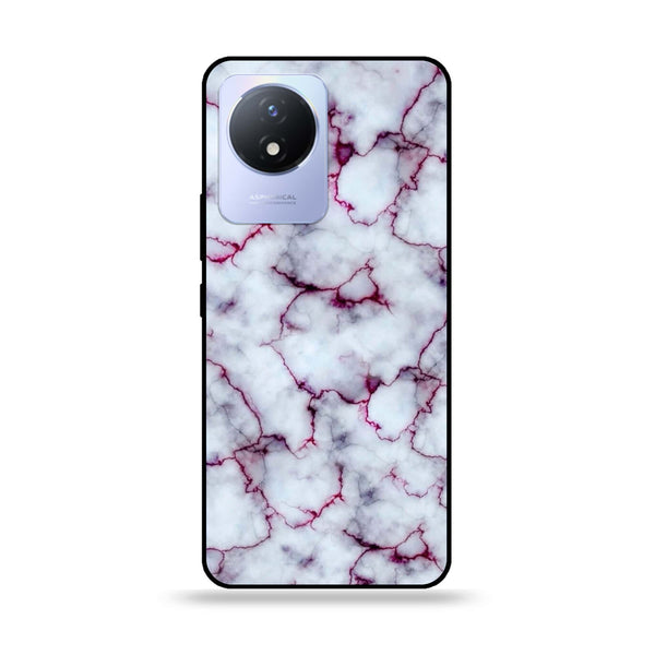 Vivo Y02 - White Marble Series - Premium Printed Glass soft Bumper shock Proof Case