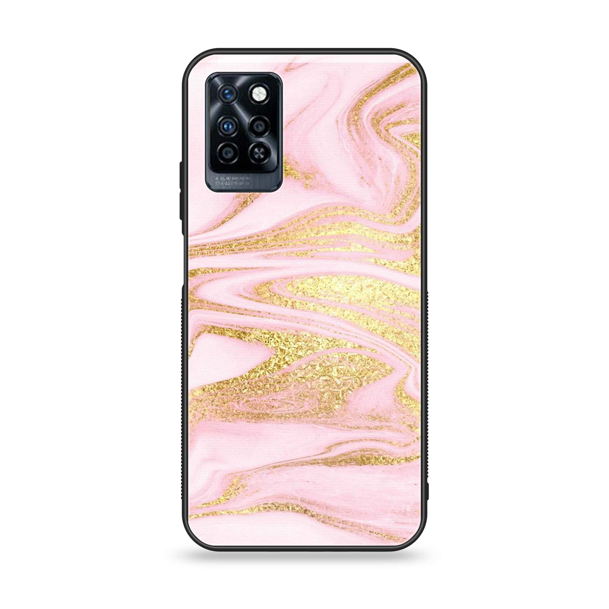 Infinix Note 10 Pro - Pink Marble Series - Premium Printed Glass soft Bumper shock Proof Case