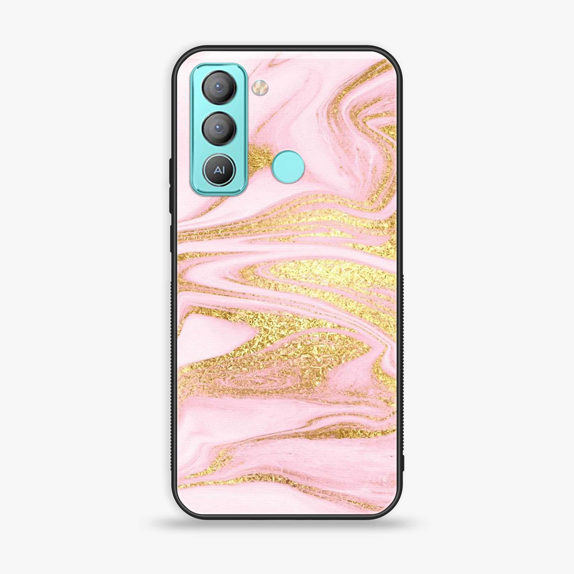 Tecno POP 5 LTE Pink Marble Series Premium Printed Glass soft Bumper shock Proof Case