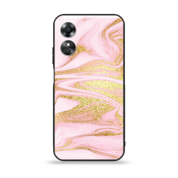 OPPO A17 - Pink Marble Design 10- Premium Printed Glass soft Bumper shock Proof Case CS-11845