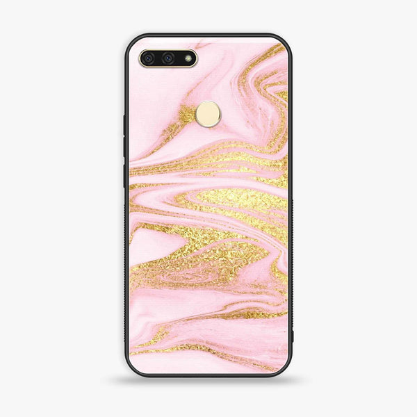 Huawei Y6 2018/Honor Play 7A - Pink Marble Series - Premium Printed Glass soft Bumper shock Proof Case