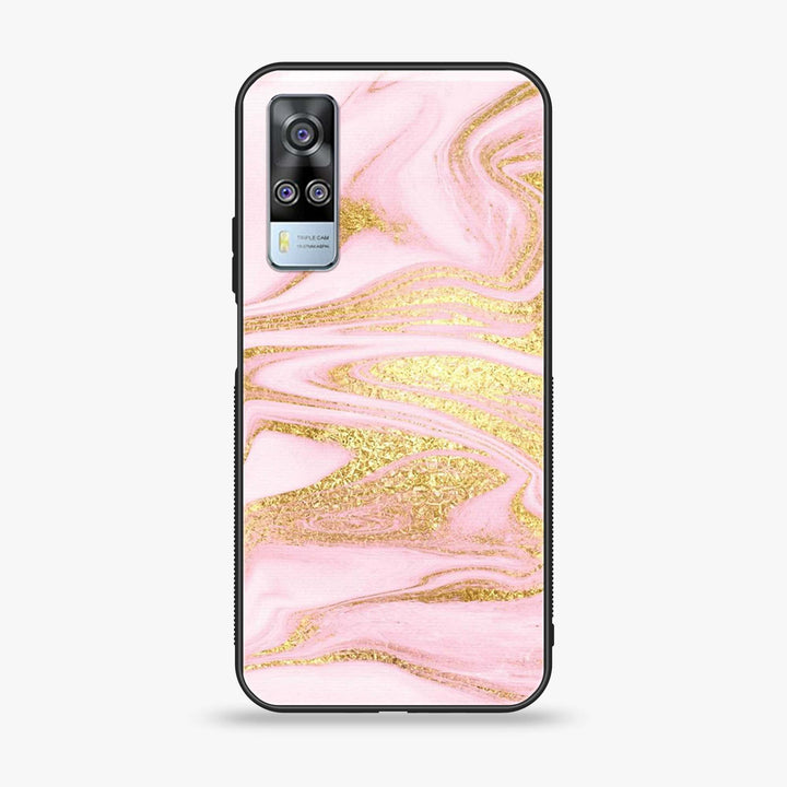 vivo Y51s 2020 / Y31 / Y51 (Camera on Left) - Pink Marble Design 10 - Premium Metal  Printed soft Bumper shock Proof Case CS-28360