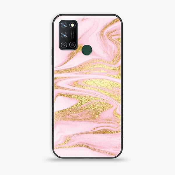 Realme 7i- Pink Marble Series- Premium Printed Glass soft Bumper shock Proof Case