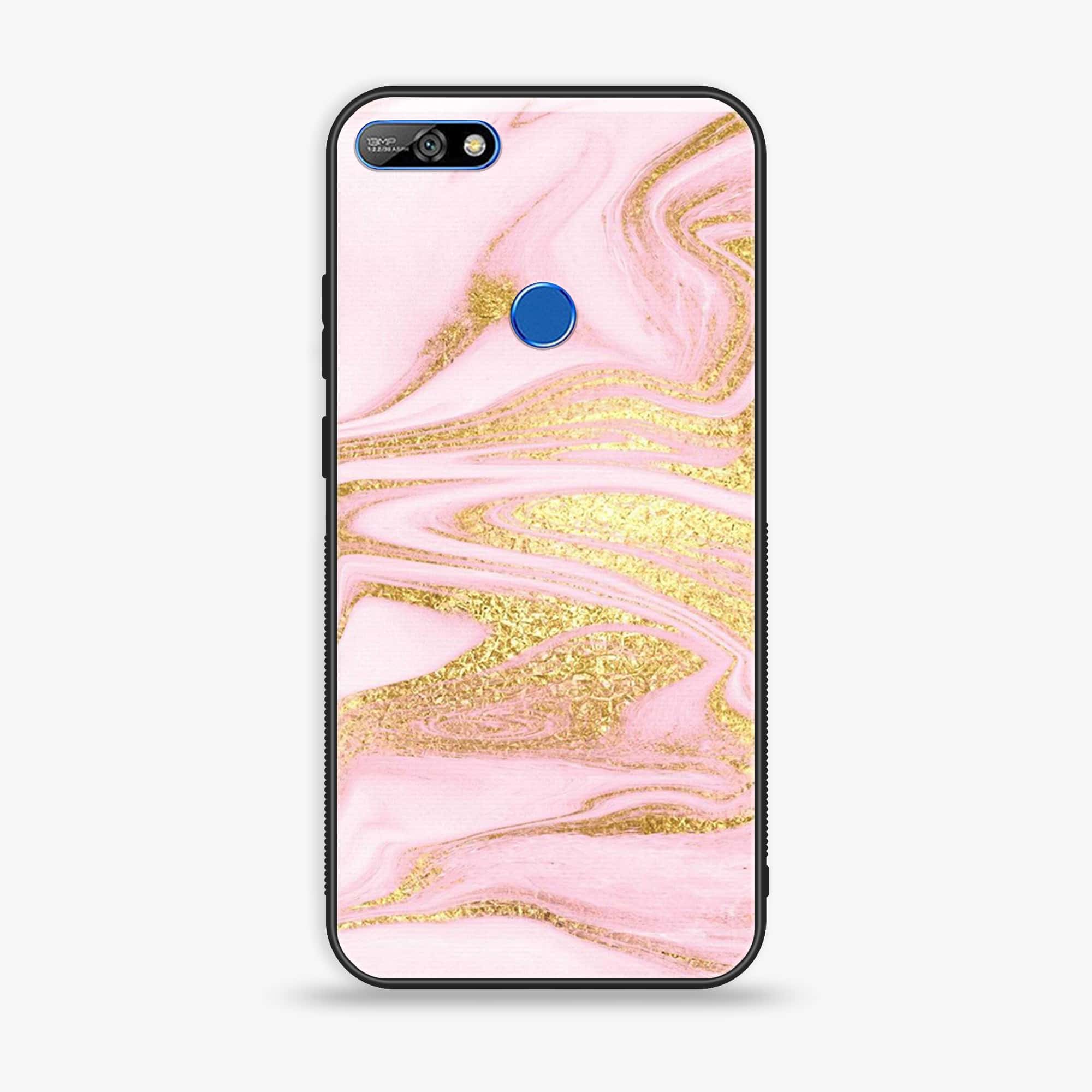 Huawei Y7 Prime (2018) -  Pink Marble Series - Premium Printed Glass soft Bumper shock Proof Case