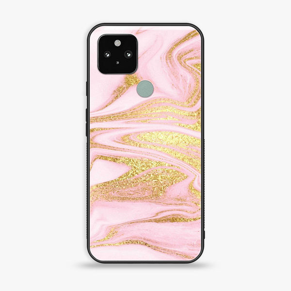Google Pixel 5a - Pink Marble Series - Premium Metal Printed soft Bumper Shock Proof Case