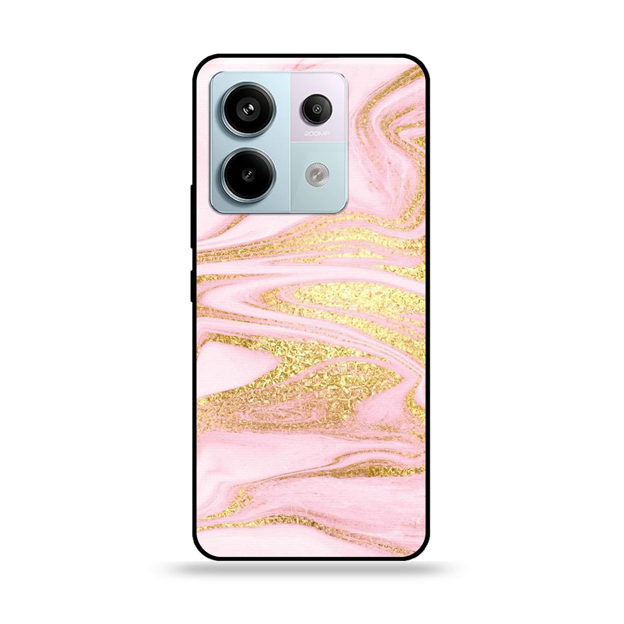 Redmi Note 13 - Pink Marble Series - Premium Metal Printed soft Bumper shock Proof Case