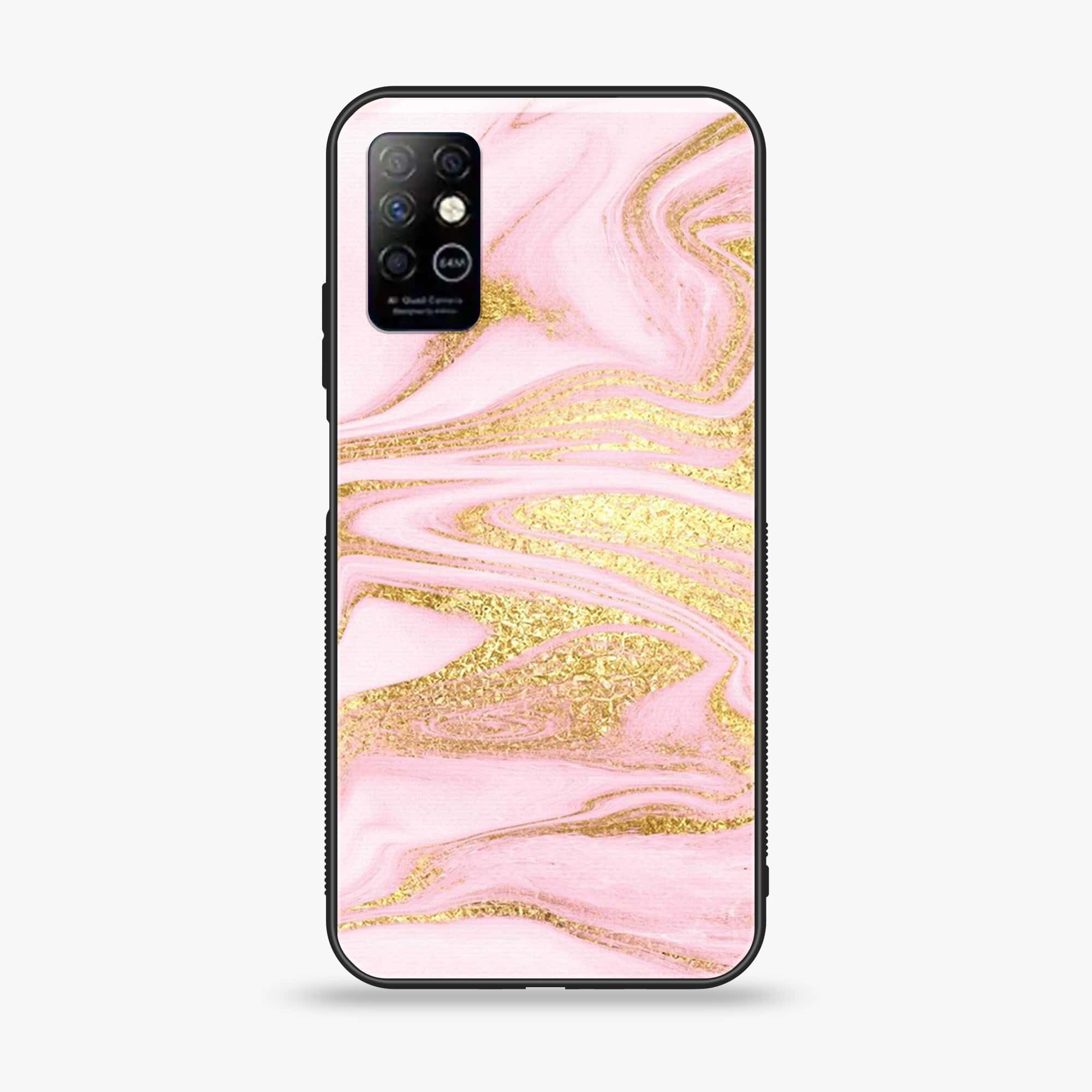 Infinix Note 8 - Pink Marble Series - Premium Printed Glass soft Bumper shock Proof Case