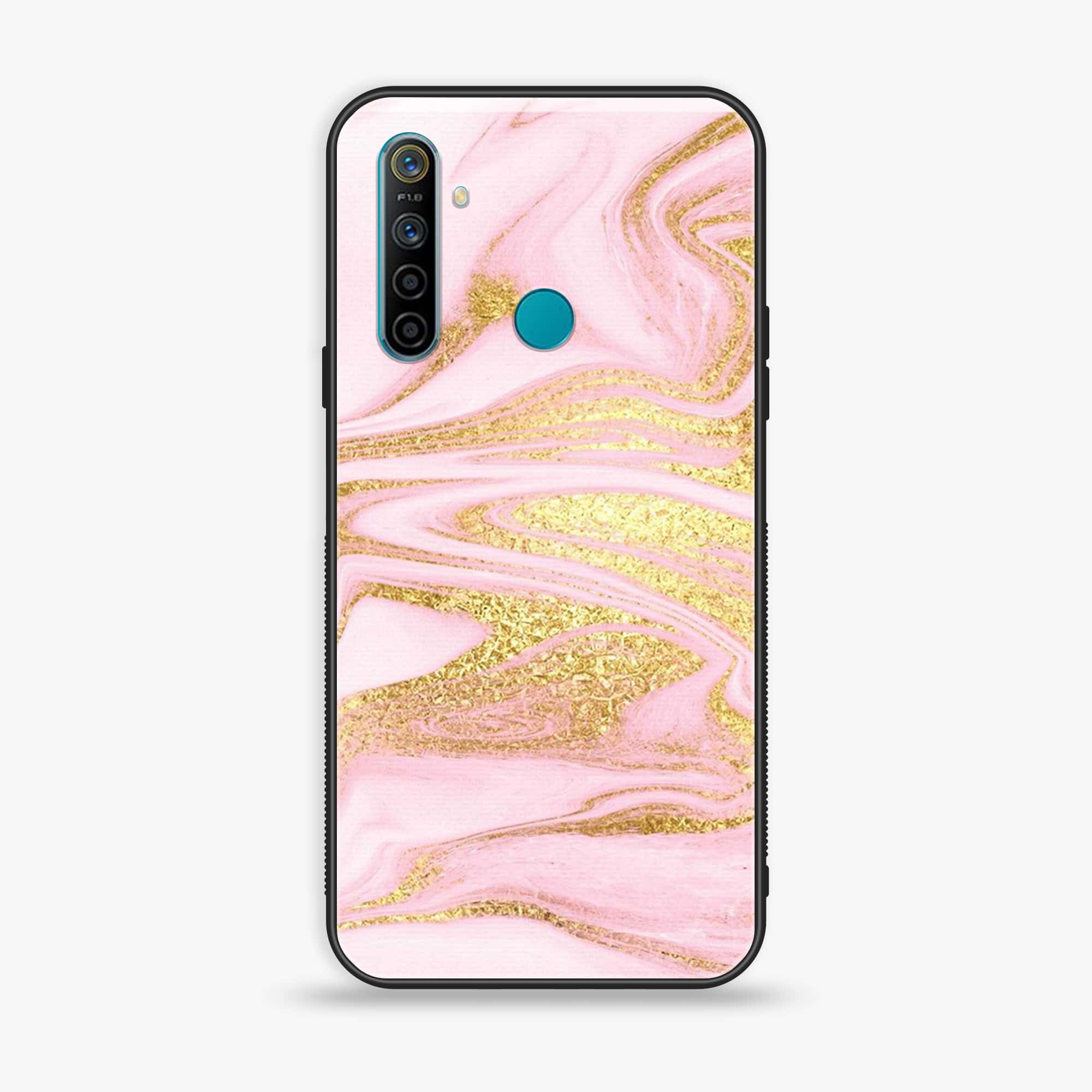Realme 5 pro  Pink Marble Series Premium Printed Glass soft Bumper shock Proof Case