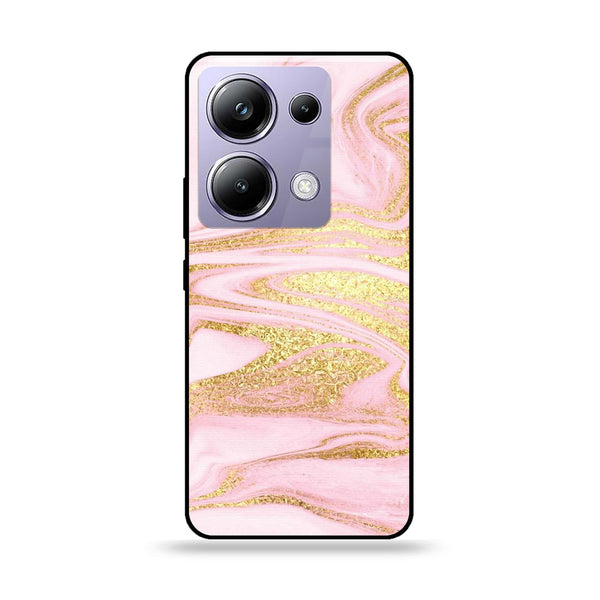 POCO M6 Pro - Pink Marble Series - Premium Printed Glass soft Bumper shock Proof Case