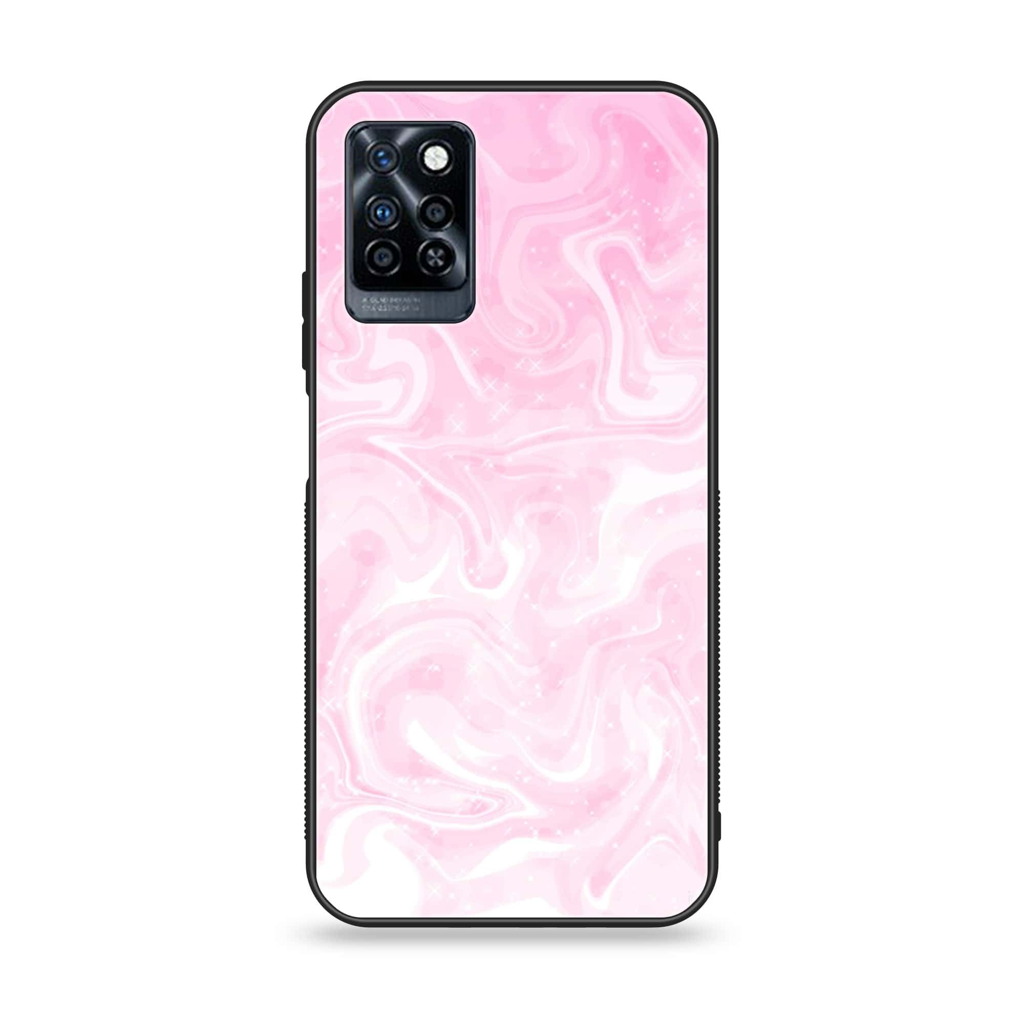 Infinix Note 10 Pro - Pink Marble Series - Premium Printed Glass soft Bumper shock Proof Case