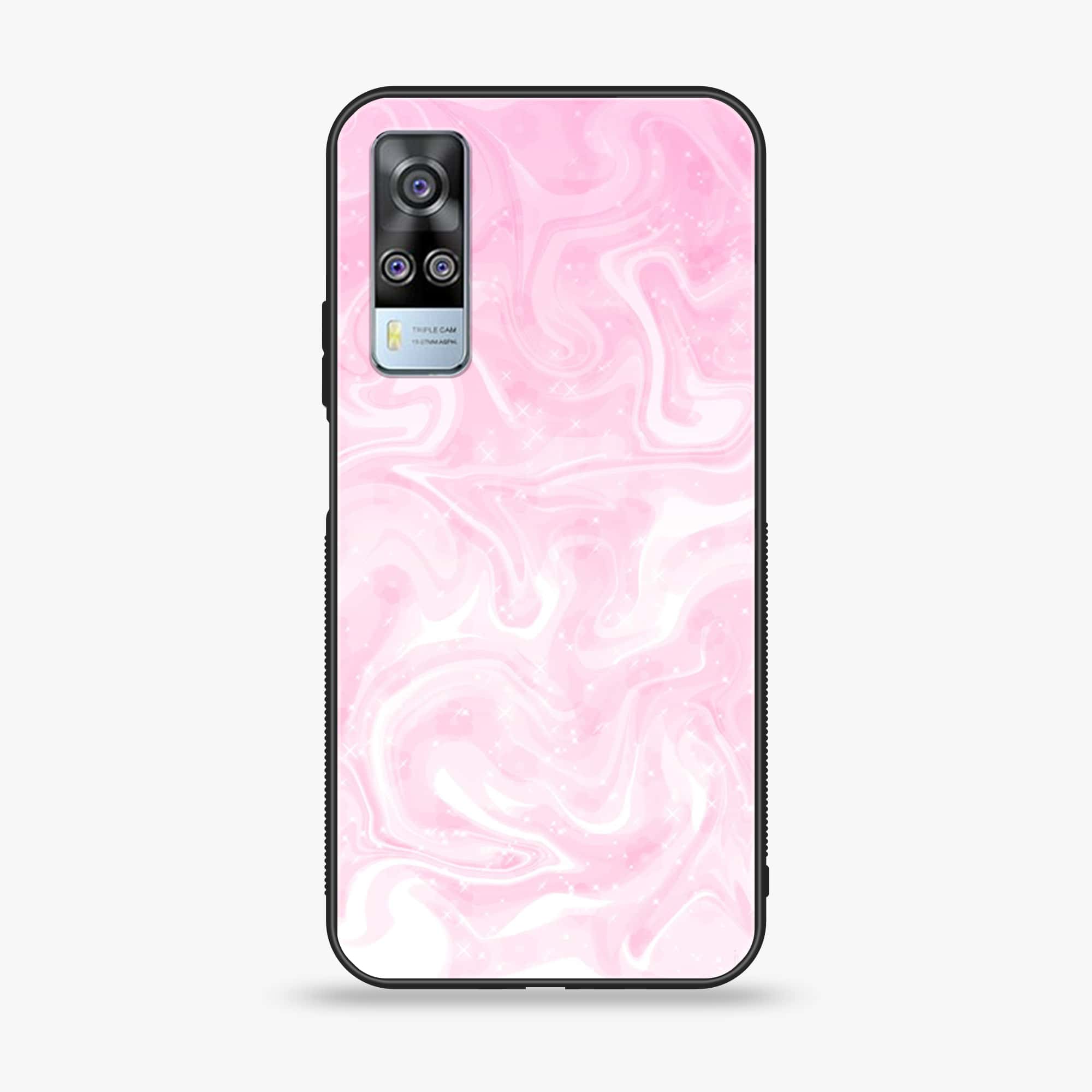 Vivo Y51 2020 - Pink Marble Series - Premium Printed Glass soft Bumper shock Proof Case