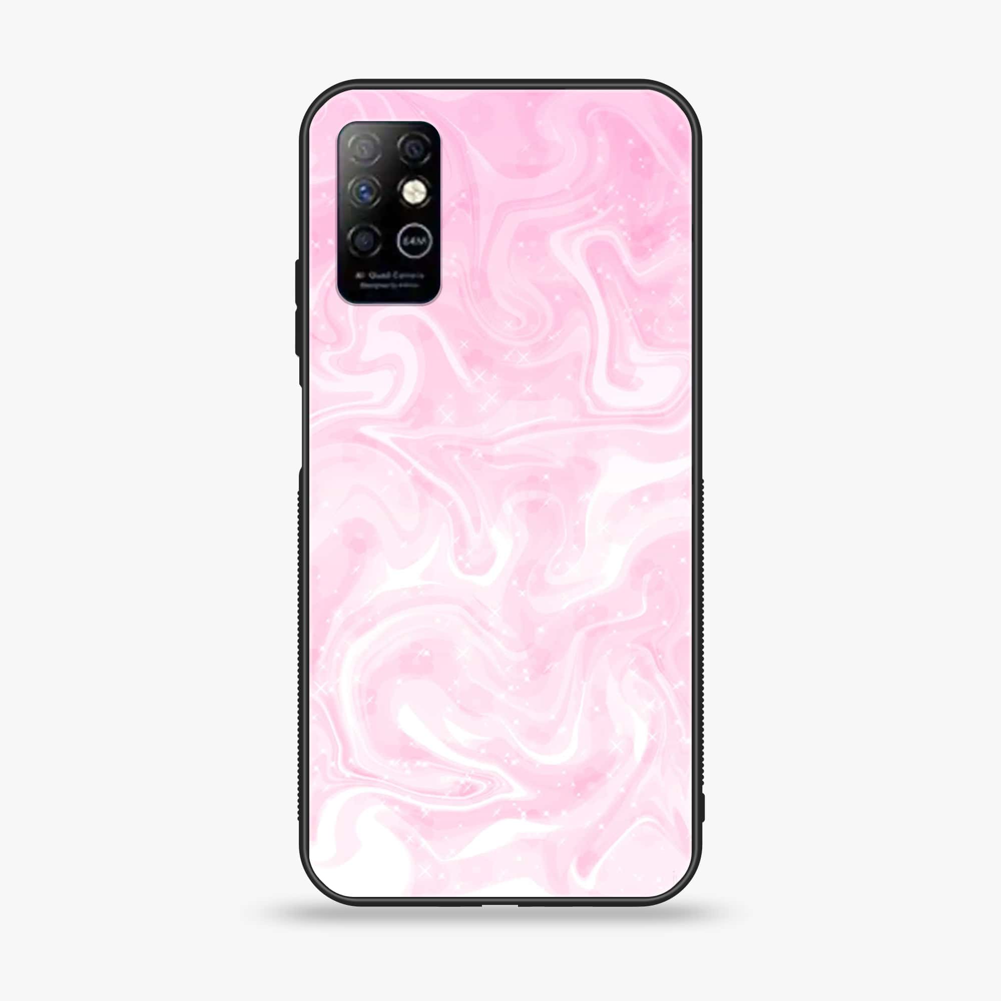 Infinix Note 8i - Pink Marble Series - Premium Printed Glass soft Bumper shock Proof Case