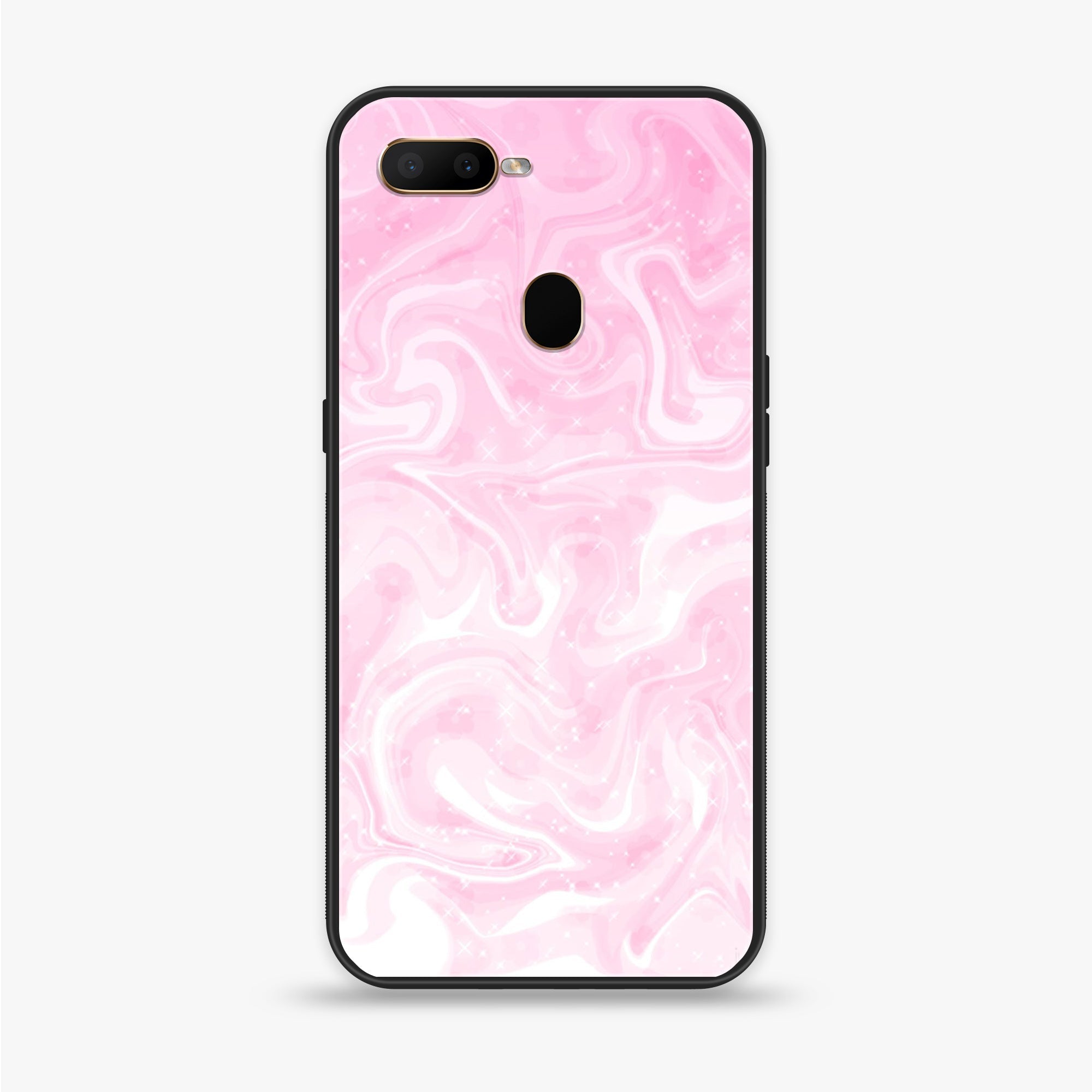Oppo A7 - Pink Marble Series - Premium Printed Glass soft Bumper shock Proof Case