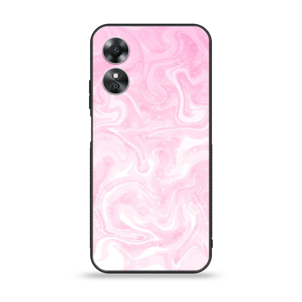 OPPO A17 - Pink Marble Series - Premium Printed Glass soft Bumper shock Proof Case