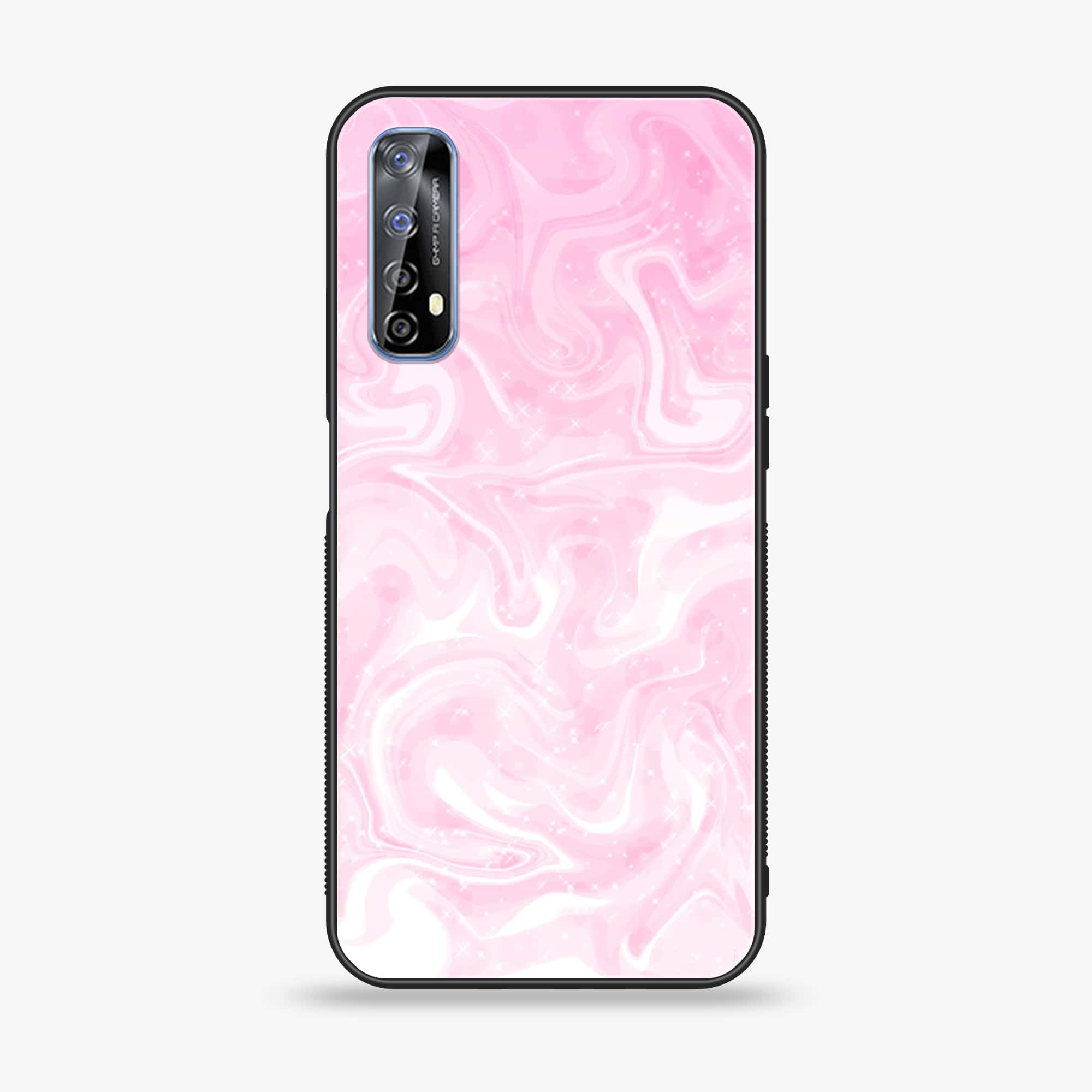 Realme 7 Pink Marble Series  Premium Printed Glass soft Bumper shock Proof Case