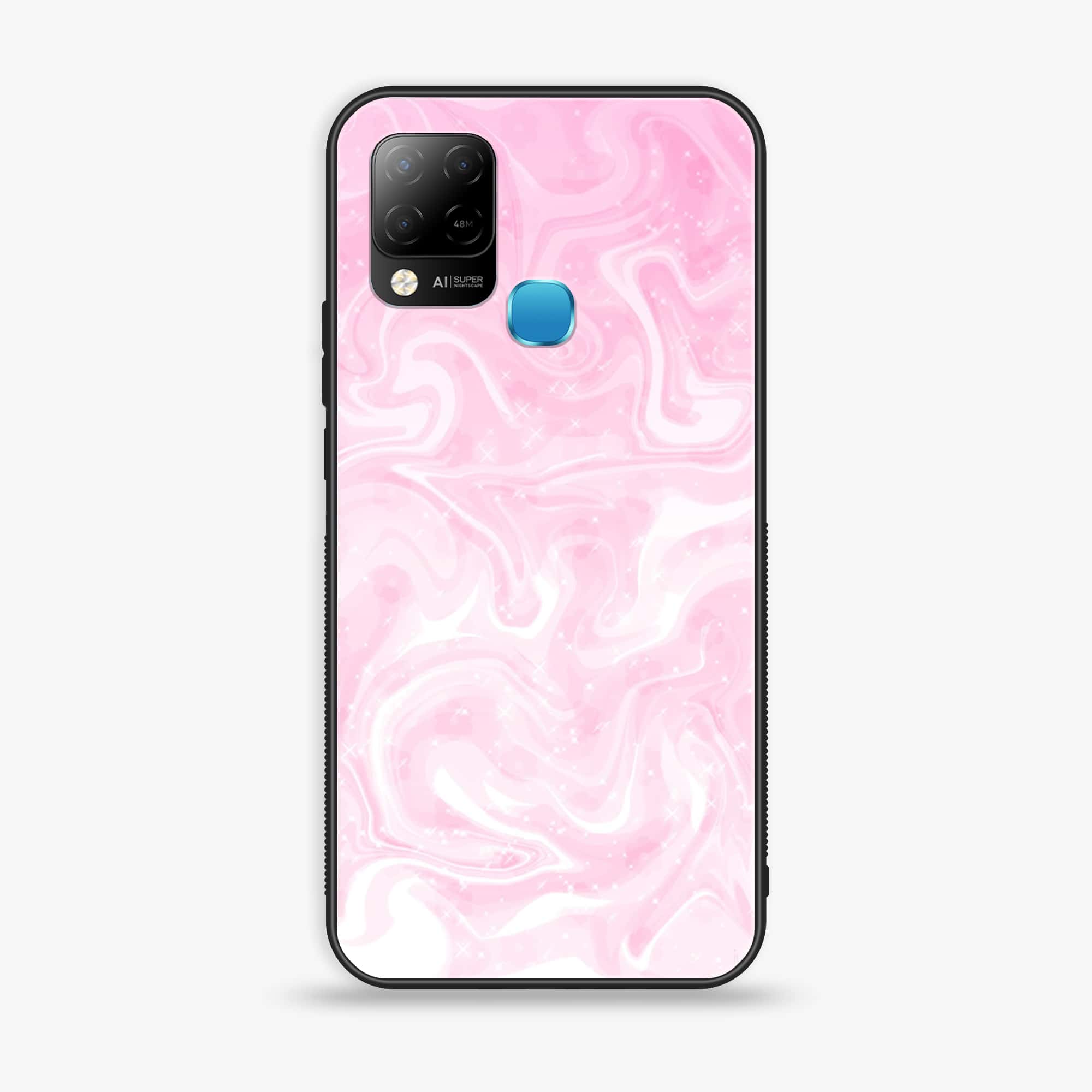 Infinix Hot 10s Pink Marble Series Premium Printed Glass soft Bumper shock Proof Case