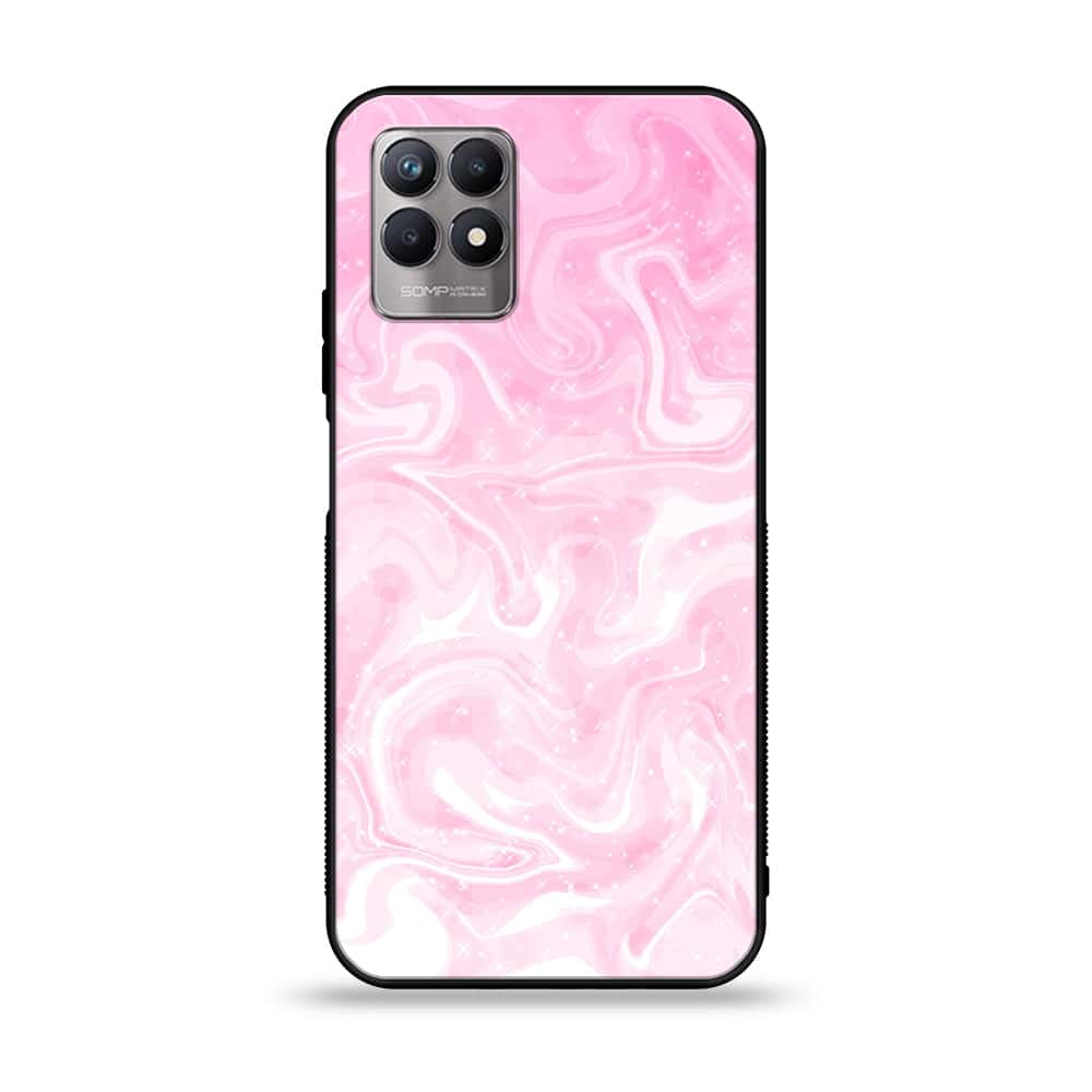 Realme 8i - Pink Marble Series - Premium Printed Glass soft Bumper shock Proof Case