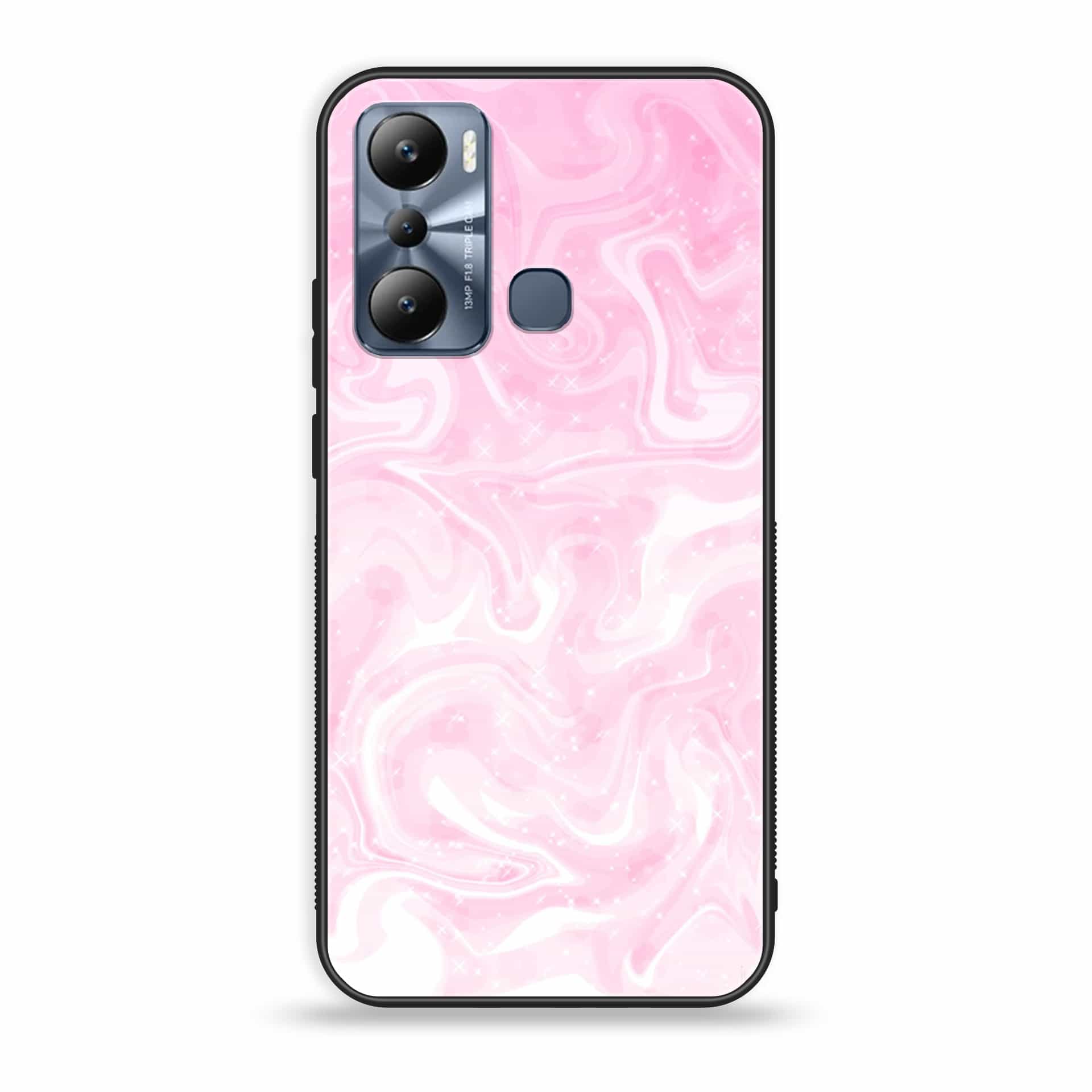 Infinix Hot 20i   Pink Marble Series Premium Printed Glass soft Bumper shock Proof Case