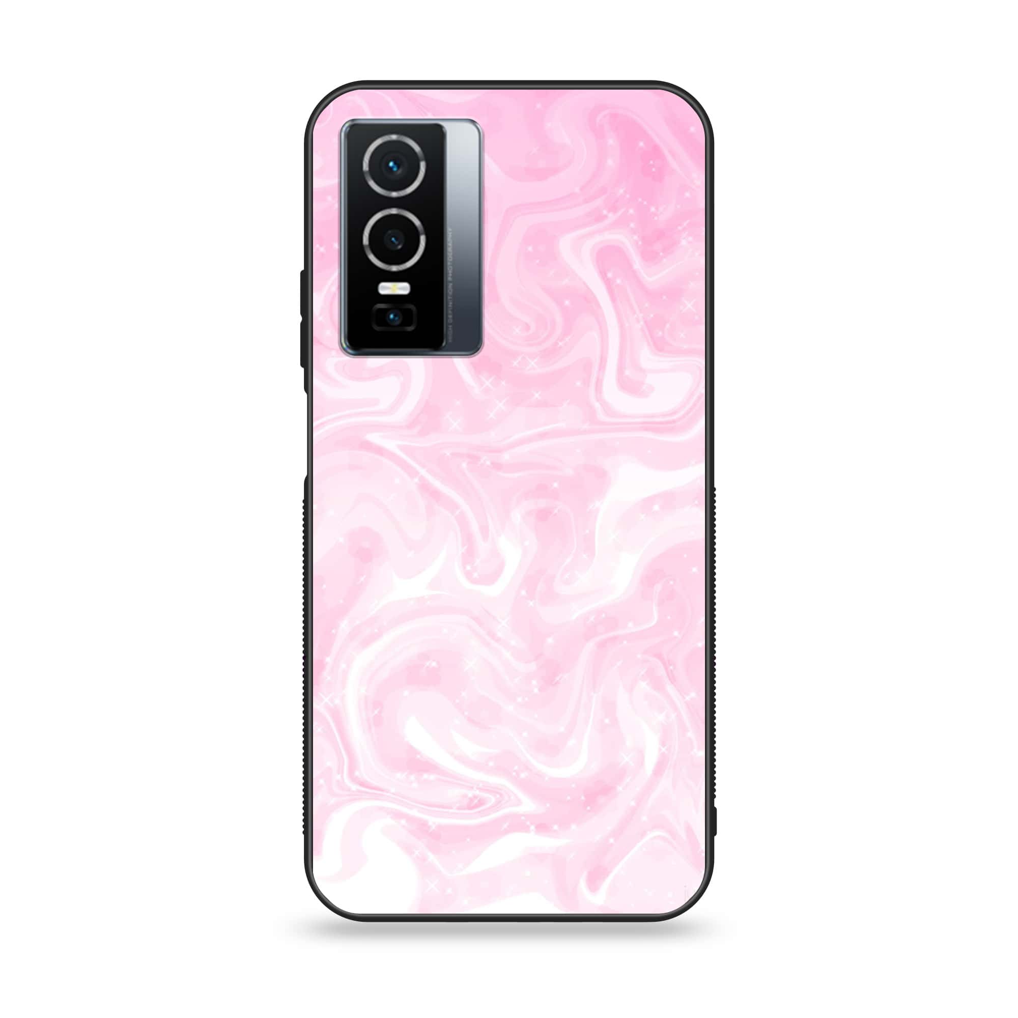 Vivo Y76 5g - Pink Marble Series - Premium Printed Glass soft Bumper shock Proof Case
