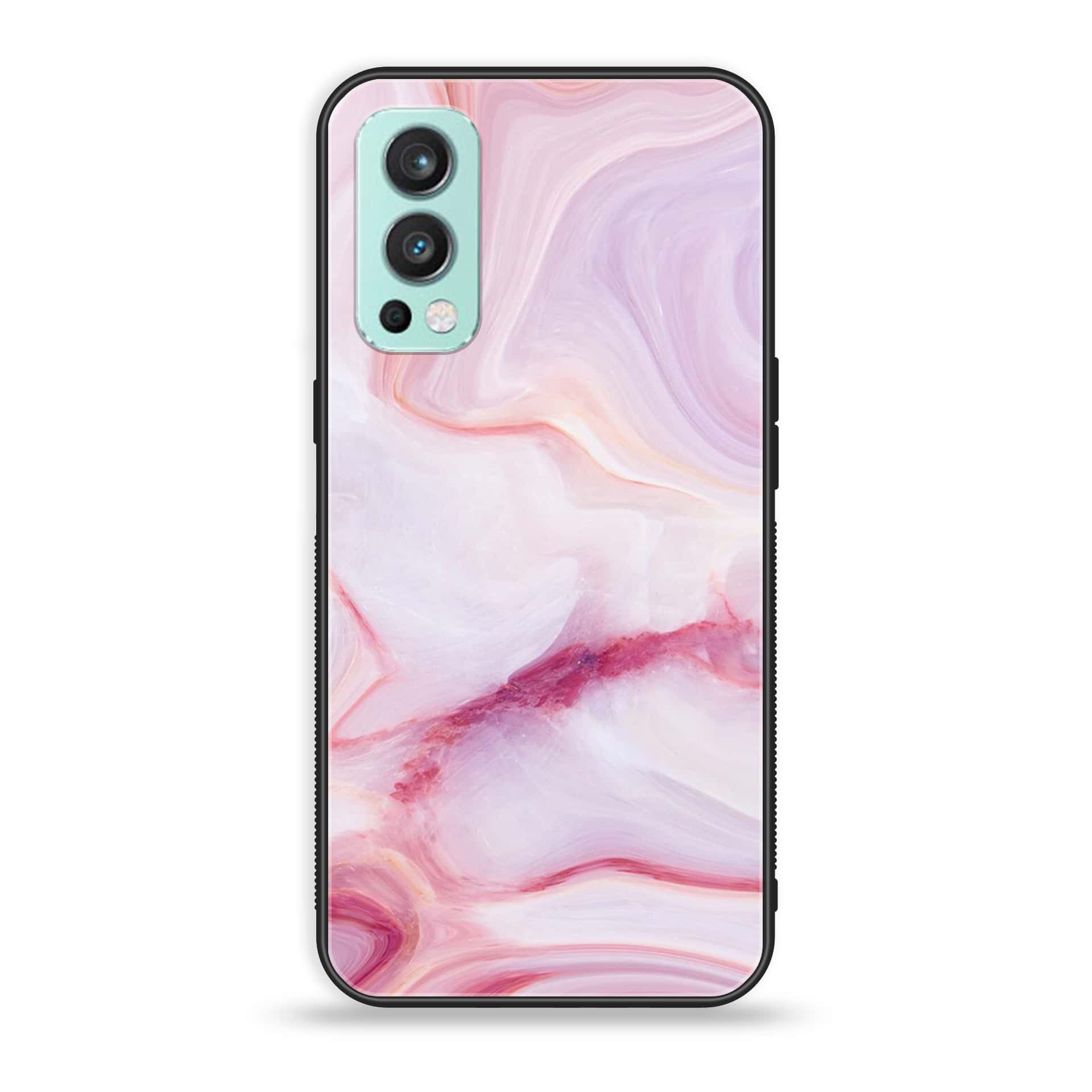 OnePlus Nord 2 5G - Pink Marble Series - Premium Printed Glass soft Bumper shock Proof Case