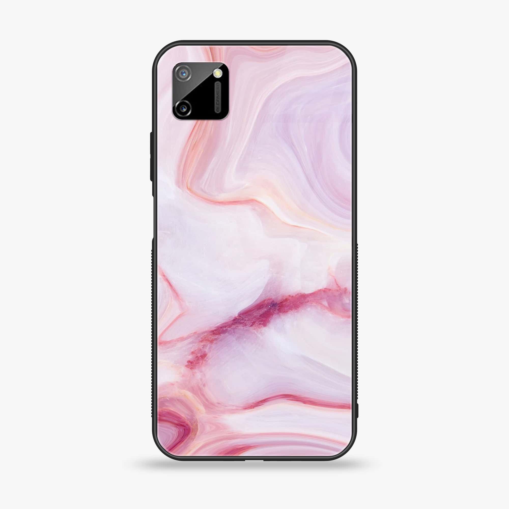 Realme C11- Pink Marble Series - Premium Printed Glass soft Bumper shock Proof Case
