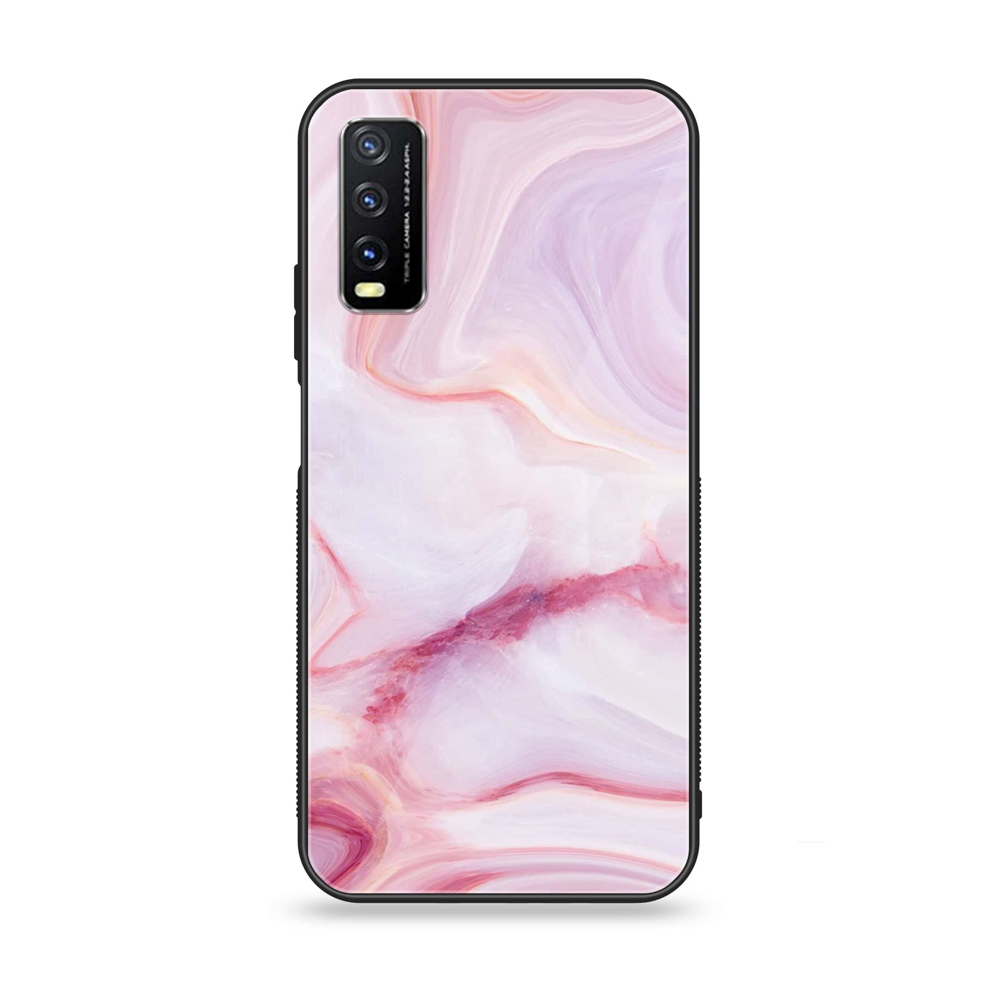 Vivo Y20a - Pink Marble Series - Premium Printed Glass soft Bumper shock Proof Case