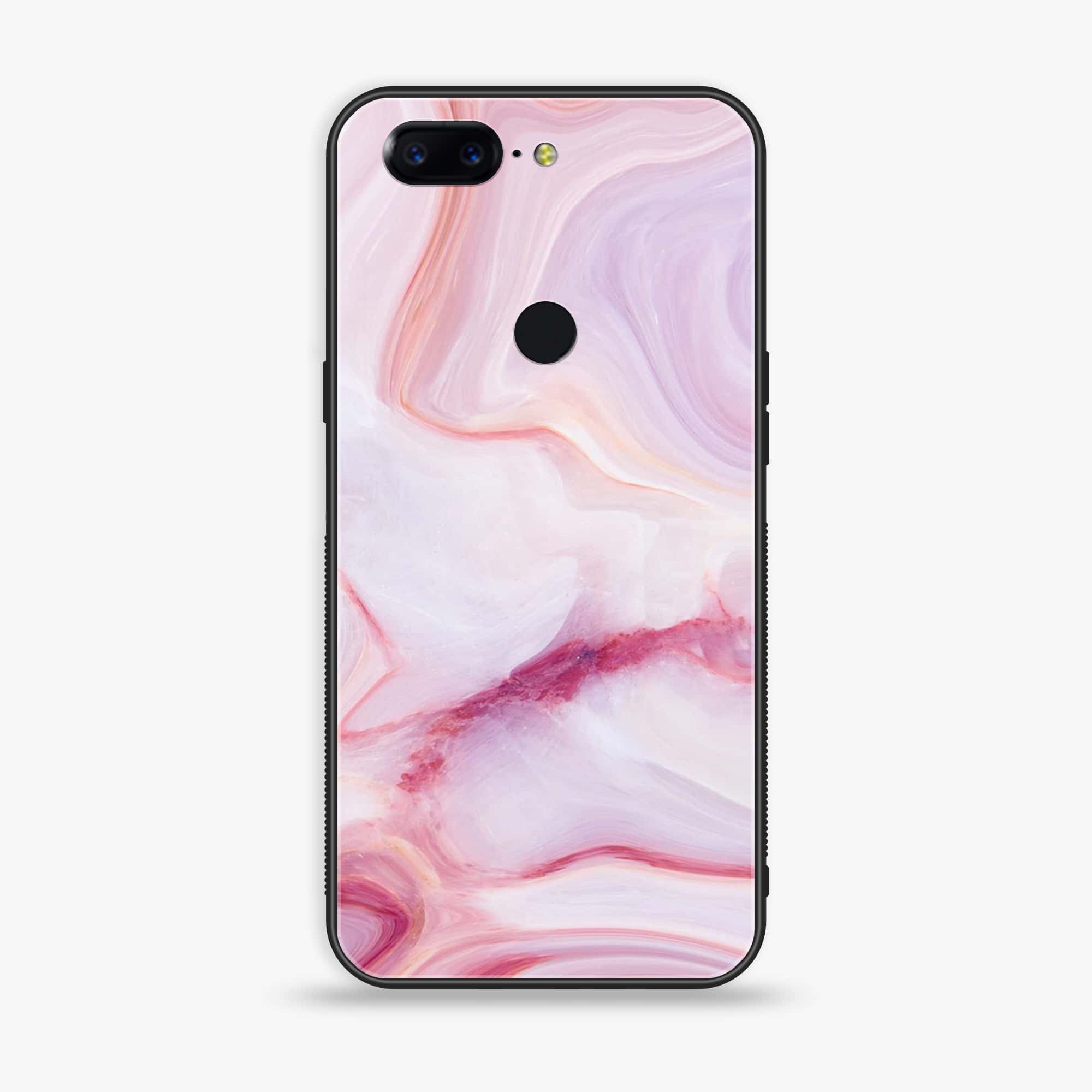 OnePlus 5T - Pink  Marble Series - Premium Printed Glass soft Bumper shock Proof Case
