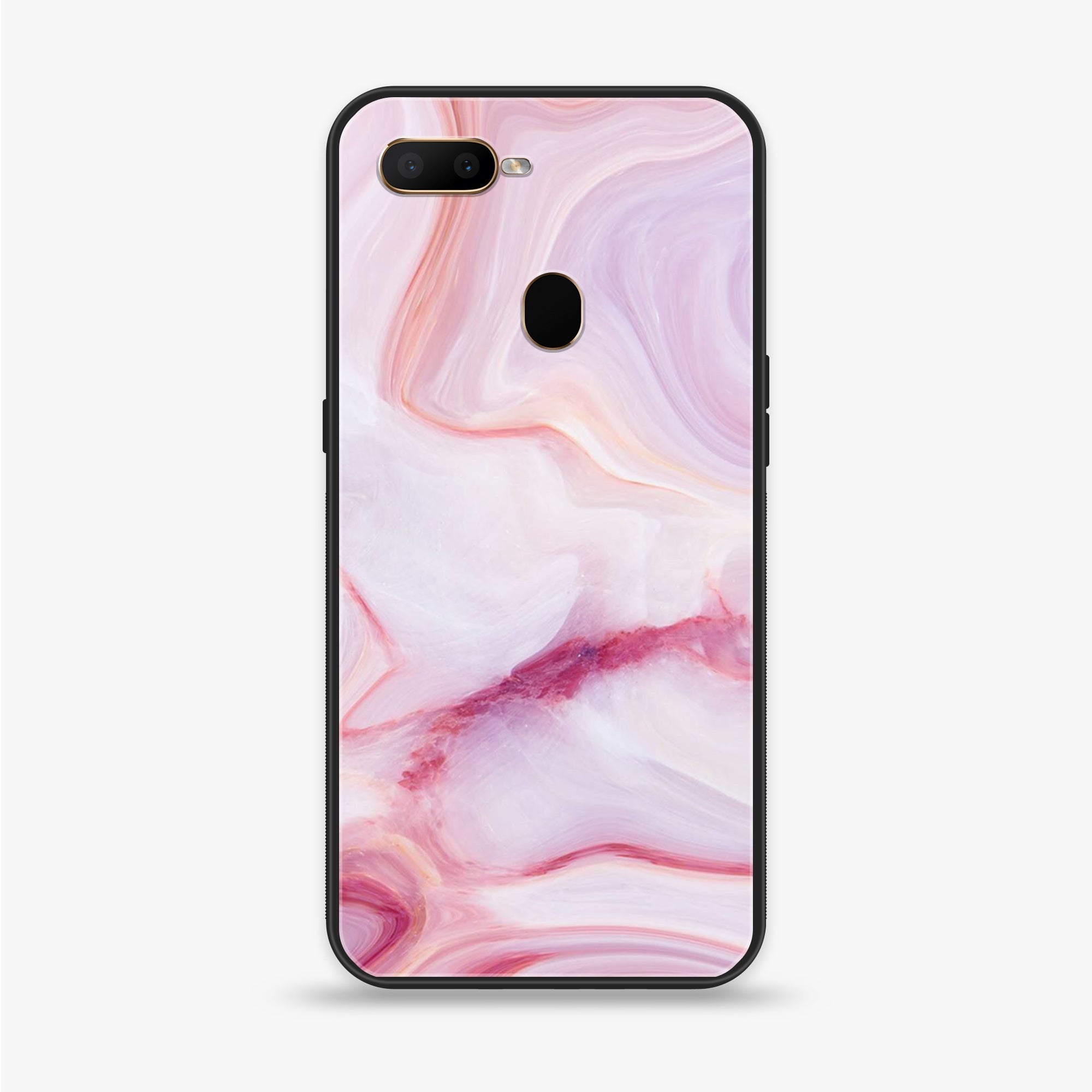 Oppo A7 - Pink Marble Series - Premium Printed Glass soft Bumper shock Proof Case