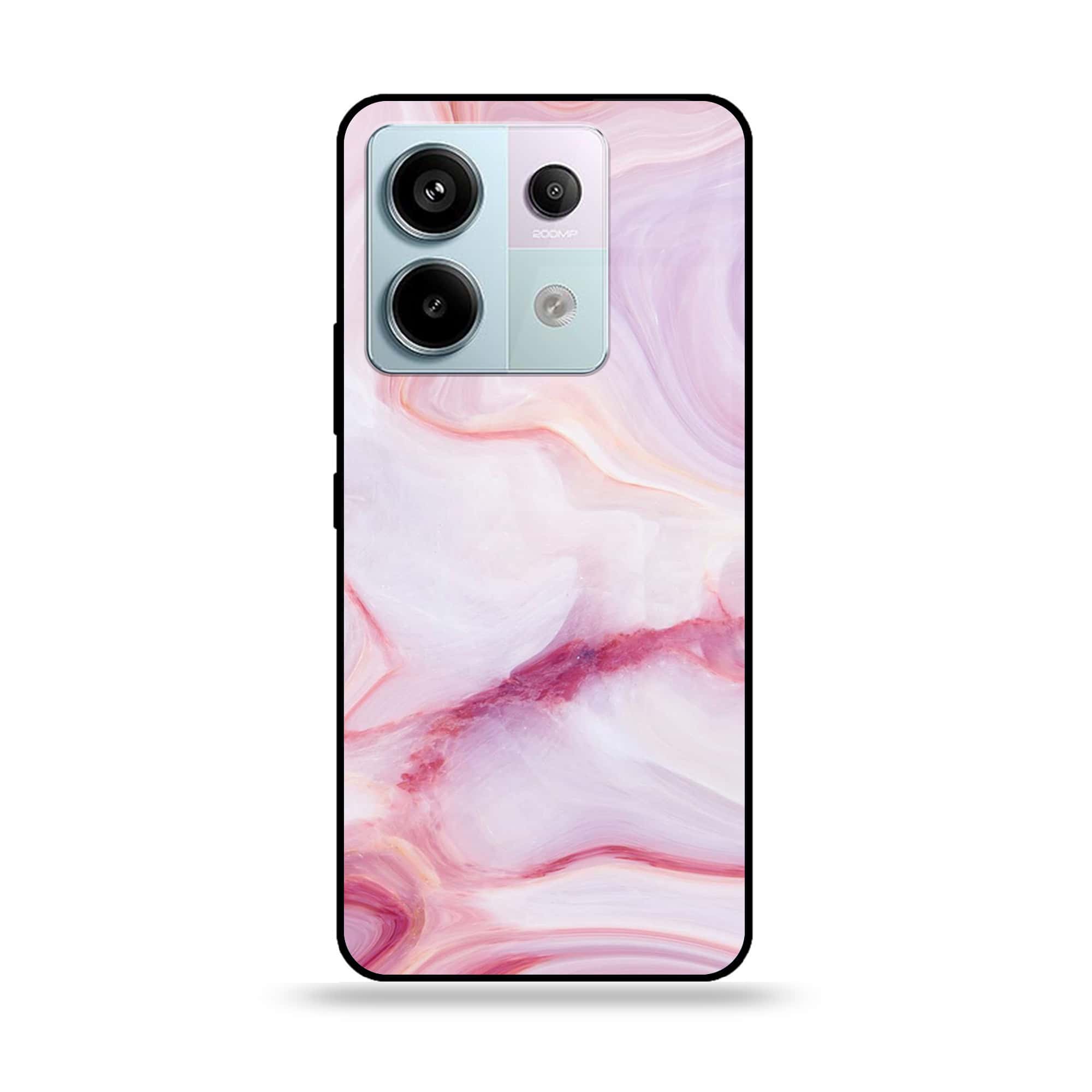 Redmi Note 13 - Pink Marble Series - Premium Metal Printed soft Bumper shock Proof Case