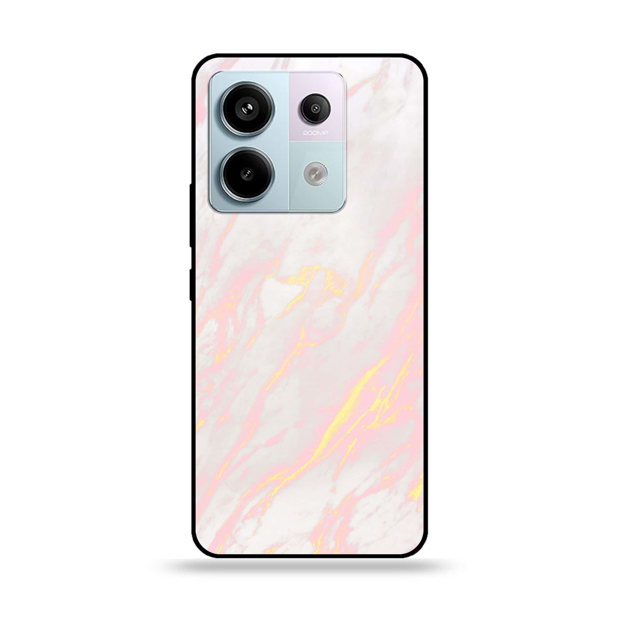 Redmi Note 13 - Pink Marble Series - Premium Metal Printed soft Bumper shock Proof Case