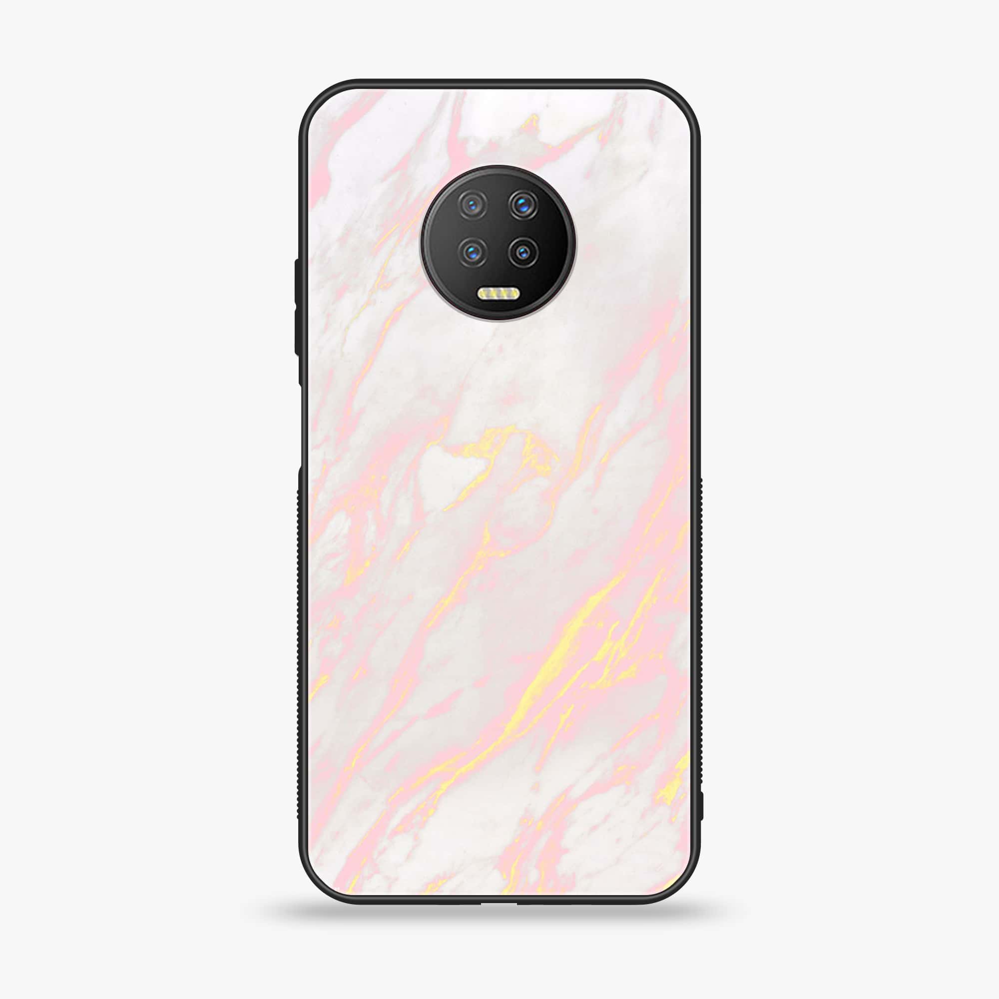 Infinix Note 7 - Pink Marble Series - Premium Printed Glass soft Bumper shock Proof Case