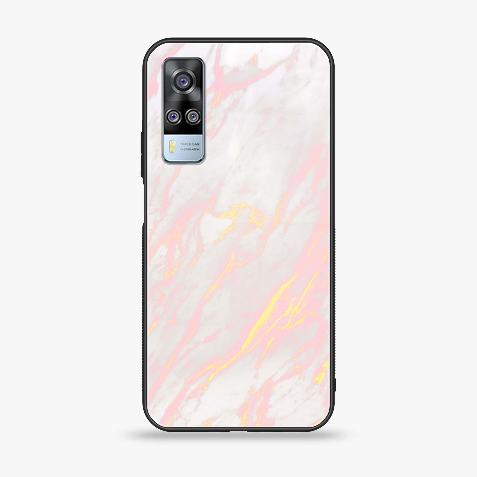Vivo Y51 2020 (Camera on Left) - Pink Marble Series - Premium Printed Glass soft Bumper shock Proof Case