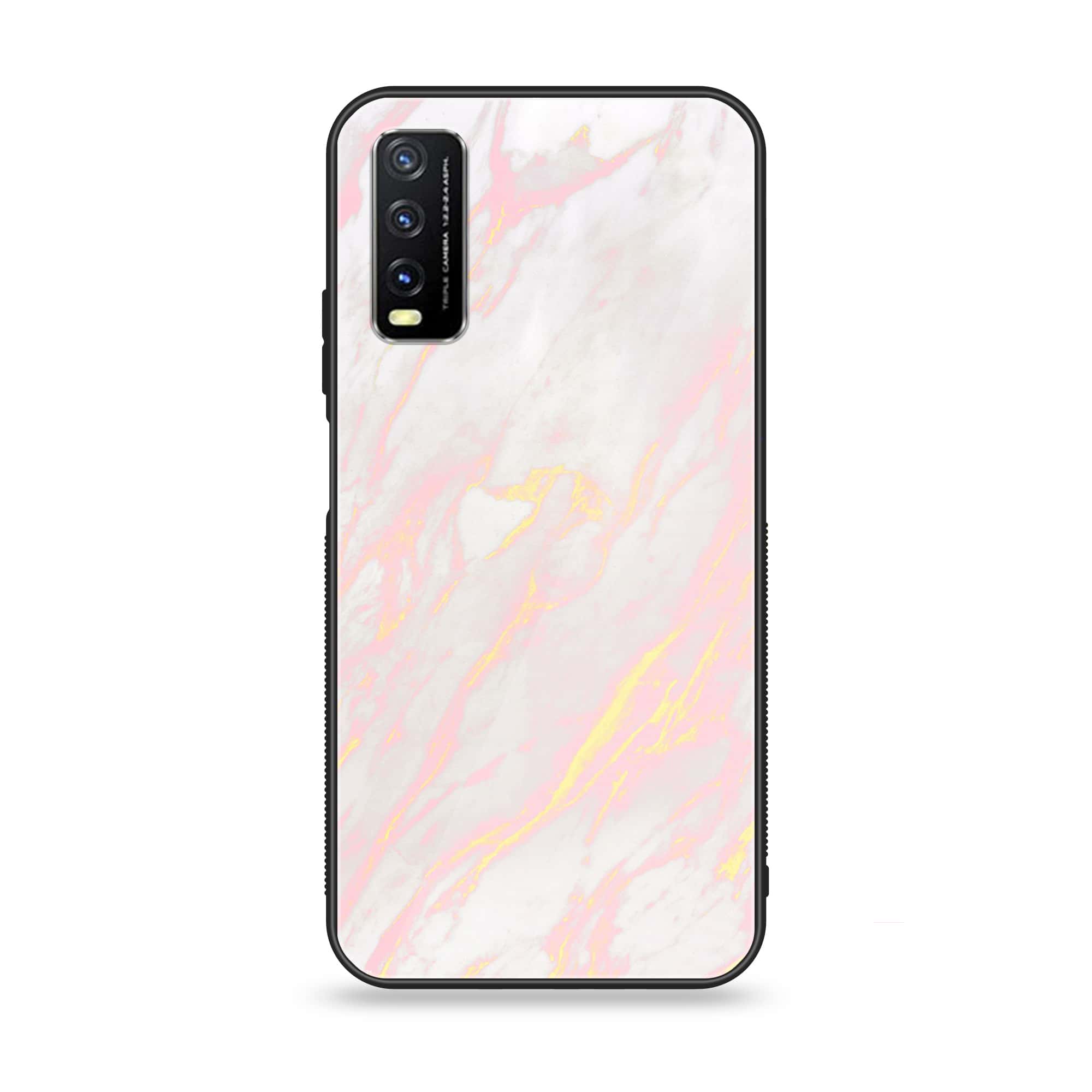 Vivo Y20a - Pink Marble Series - Premium Printed Glass soft Bumper shock Proof Case