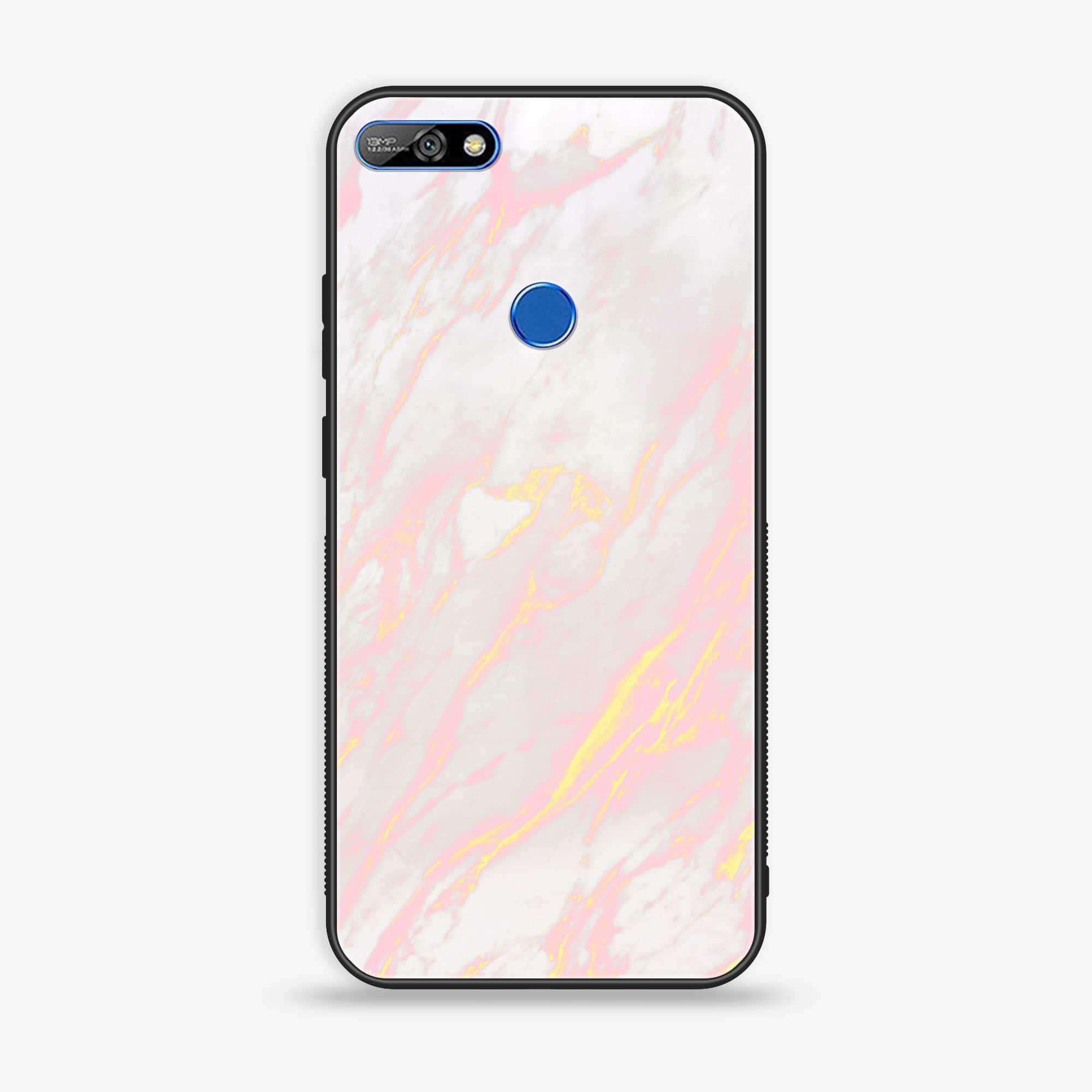Huawei Y7 Prime (2018) -  Pink Marble Series - Premium Printed Glass soft Bumper shock Proof Case