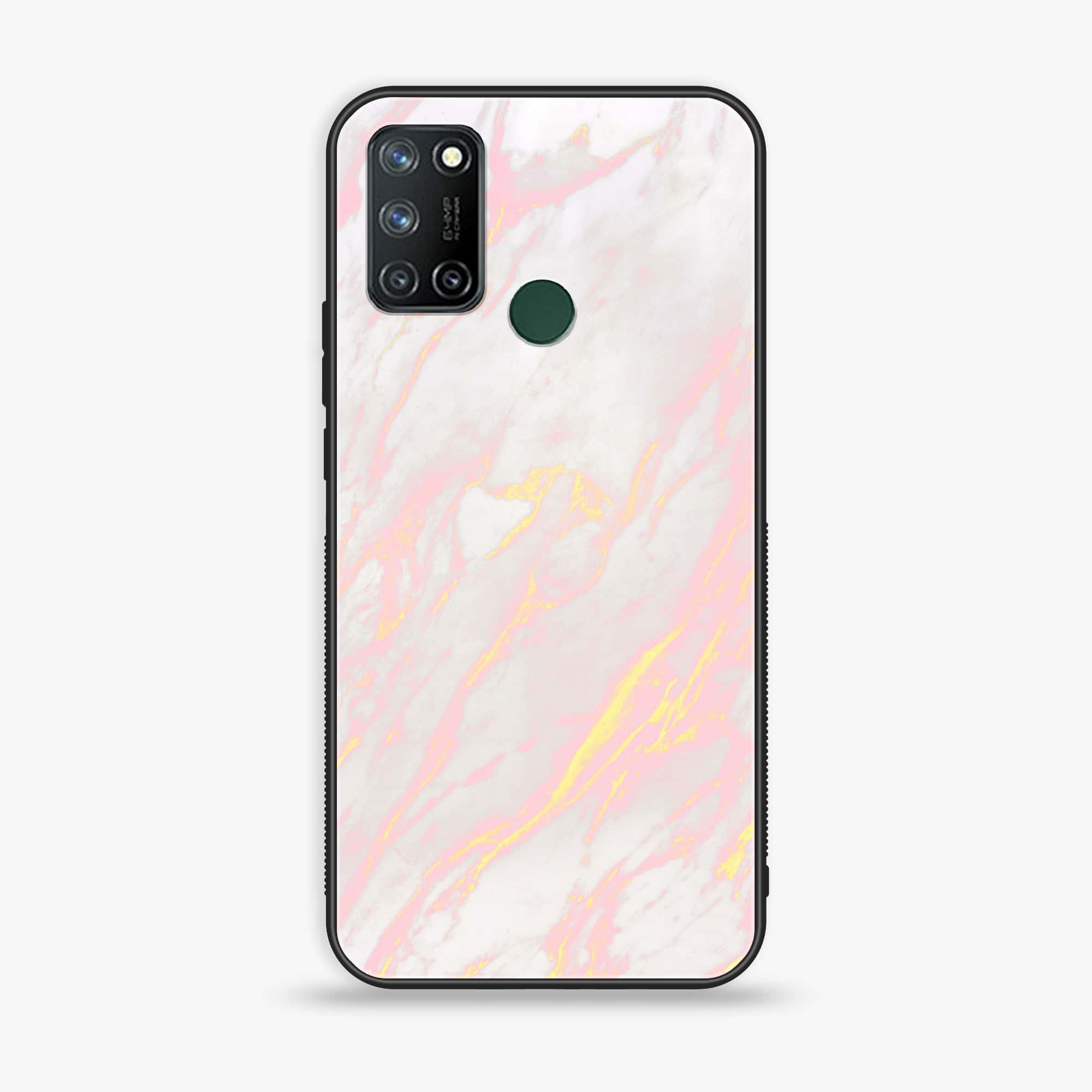 Realme 7i- Pink Marble Series- Premium Printed Glass soft Bumper shock Proof Case