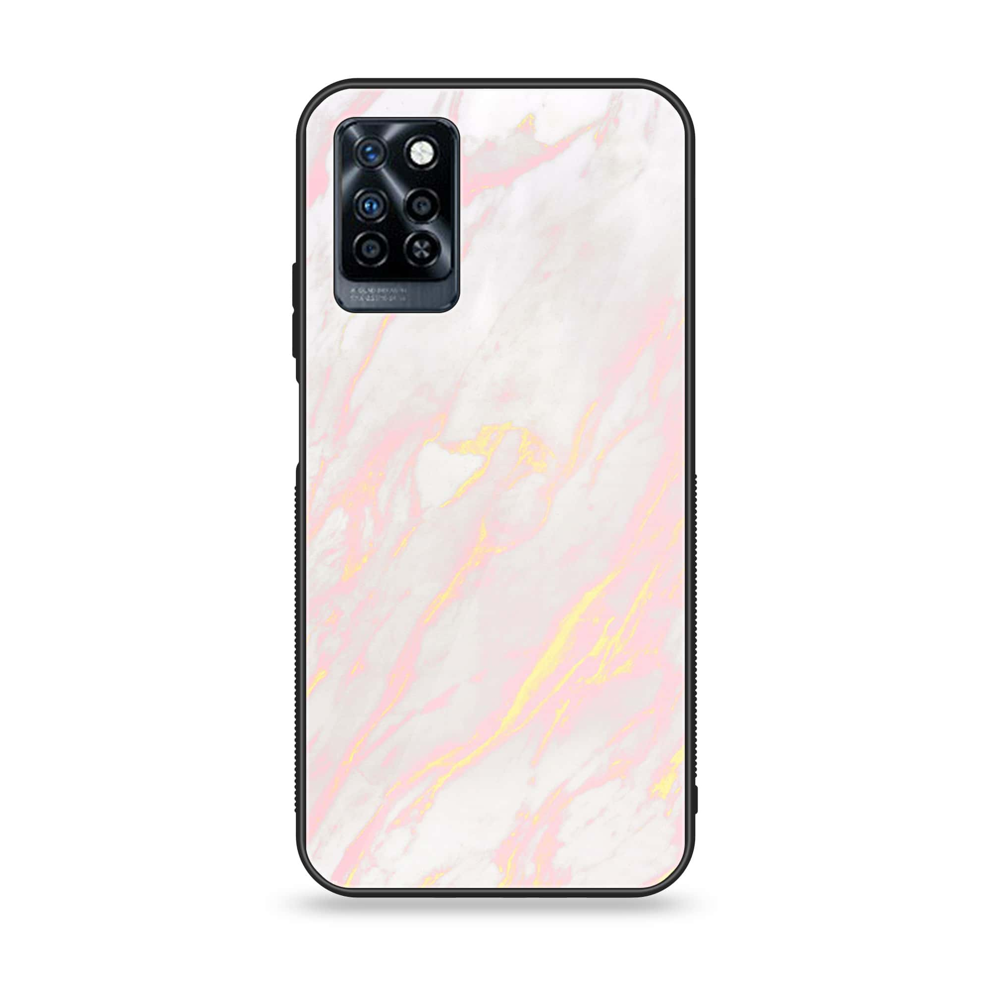 Infinix Note 10 Pro - Pink Marble Series - Premium Printed Glass soft Bumper shock Proof Case