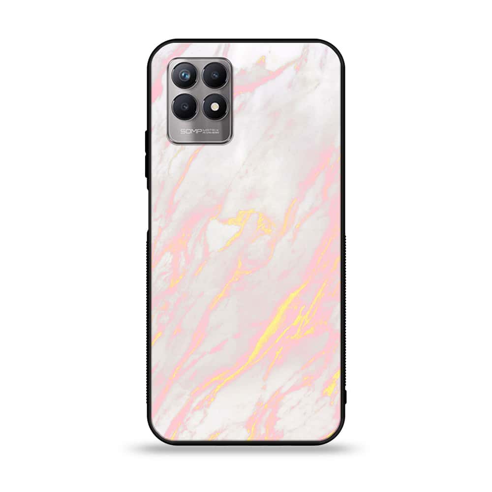 Realme Narzo 50 - Pink Marble Series - Premium Printed Glass soft Bumper shock Proof Case