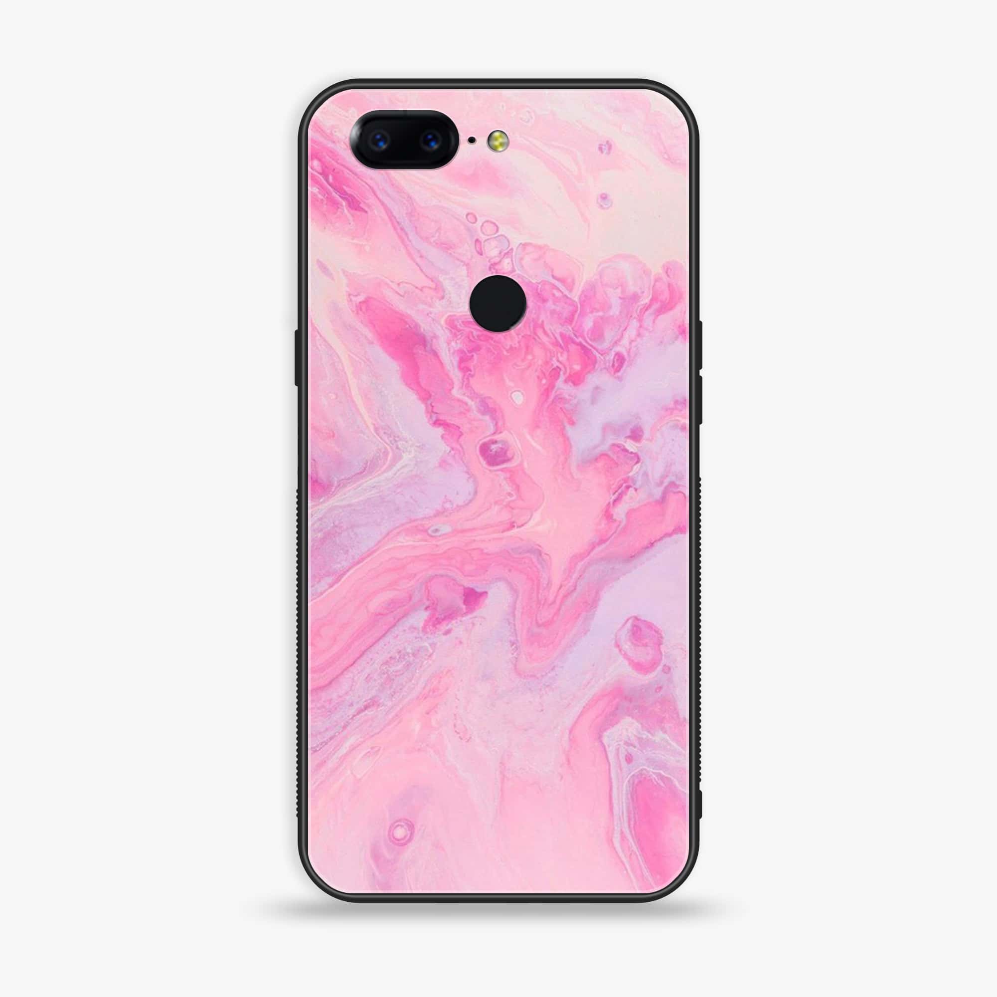 OnePlus 5T - Pink  Marble Series - Premium Printed Glass soft Bumper shock Proof Case